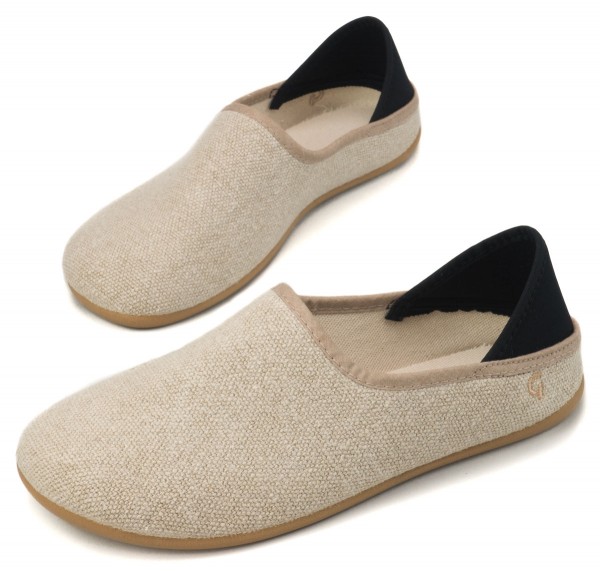 Gottstein ~ Leinen Slipper Slip-On Vegan ~ beige/schwarz