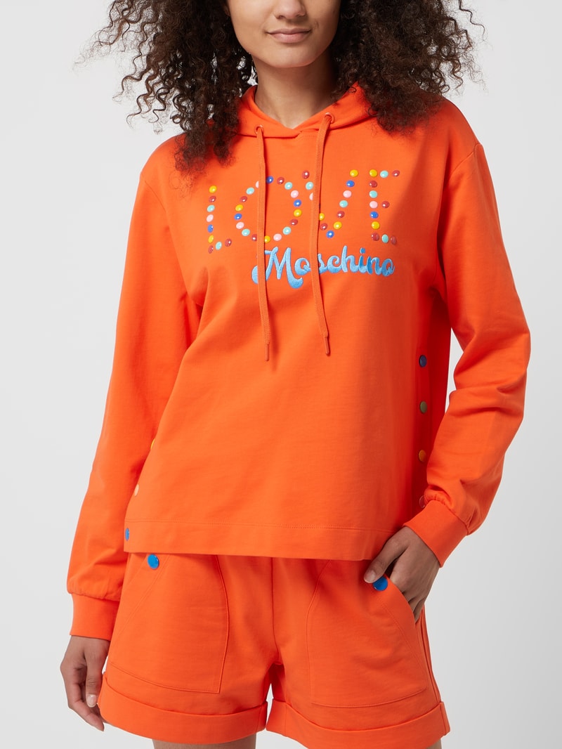 Hoodie aus Baumwolle mit Stickerei in orange