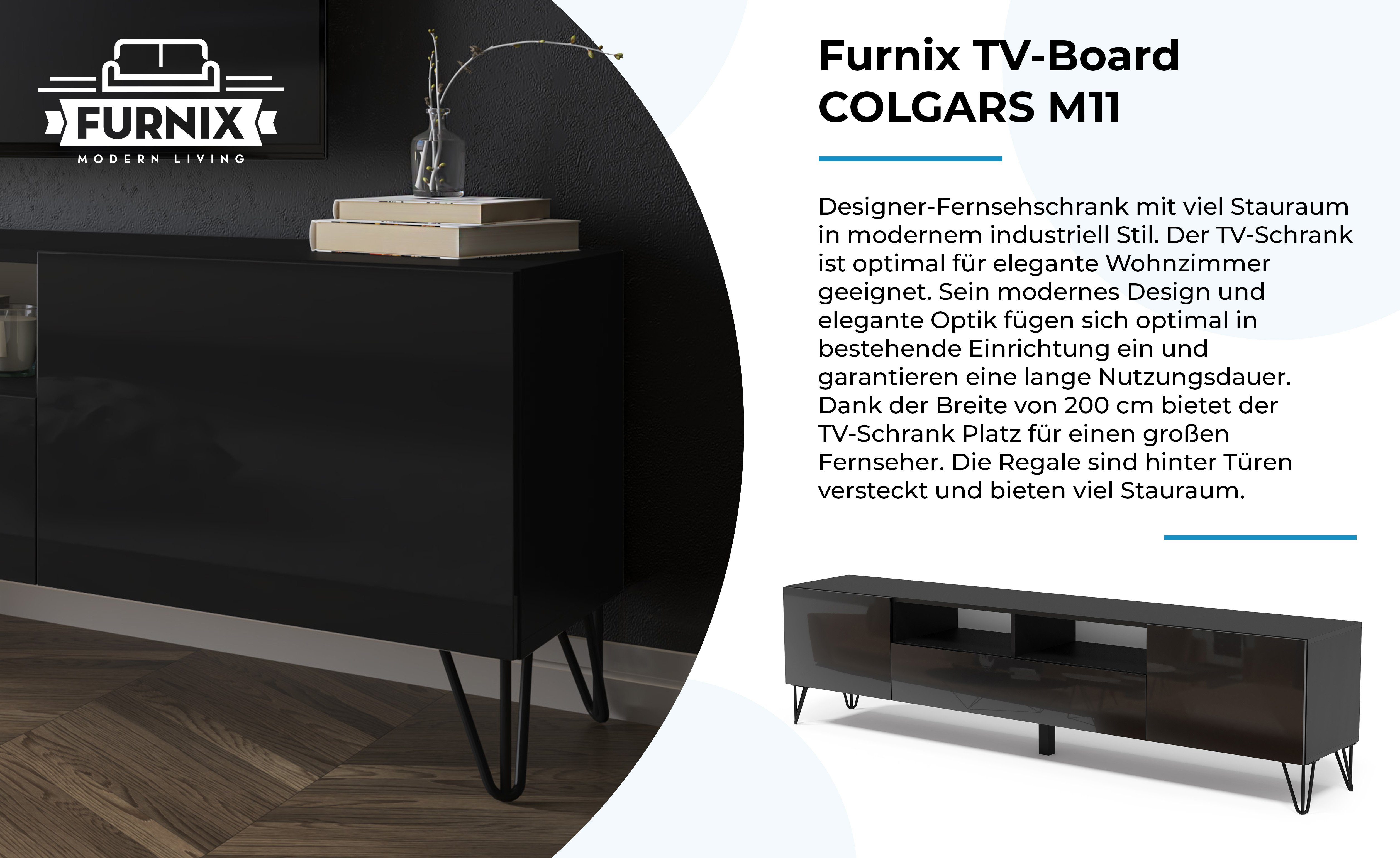 Furnix TV-Board COLGARS M11 TV-Schrank HAIRPIN Lowboard mit Metallfüßen, B200 x H51 x T37 cm