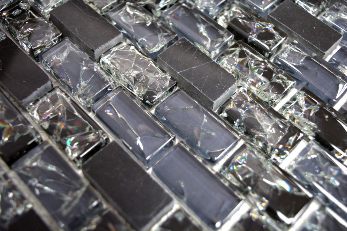 Mosani Mosaikfliesen Glasmosaik Naturstein Mosaik schwarz glänzend / 10 Matten