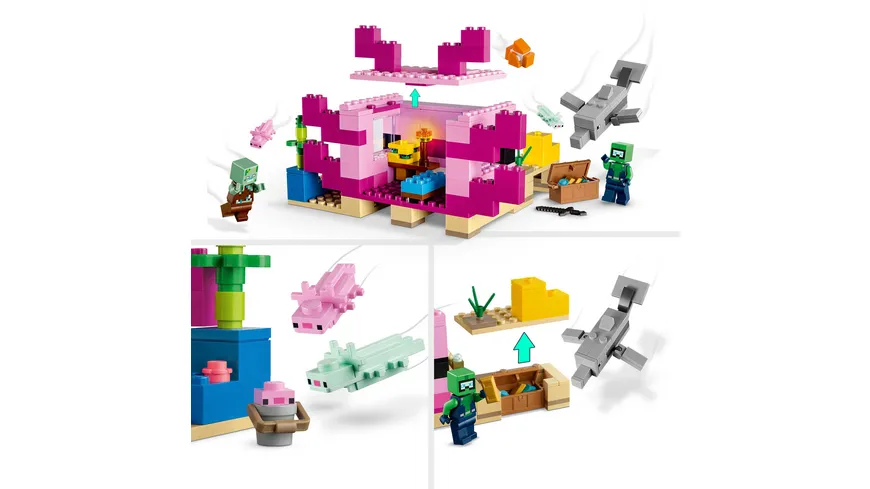 LEGO Minecraft 21247 Das Axolotl-Haus, Set mit baubarem Haus und Figuren