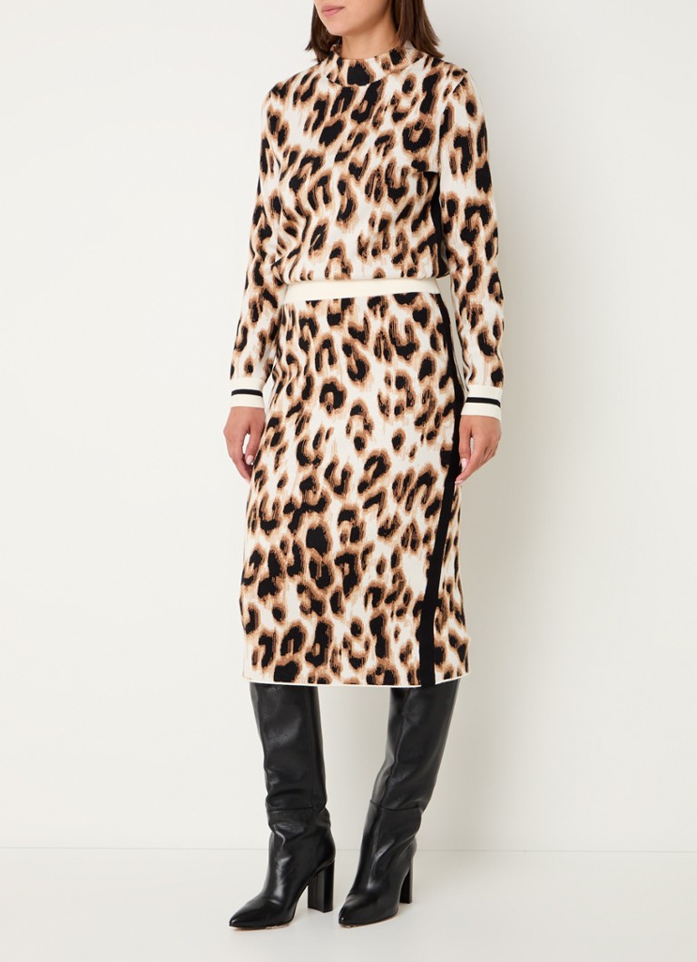 Gonna midi in maglia fine con stampa leopardata e spacco, di Gerry Weber.