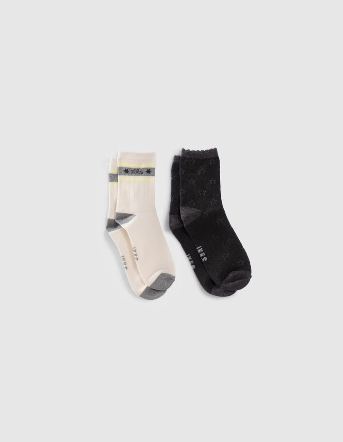 Chaussettes grises et écrues côtelées fille