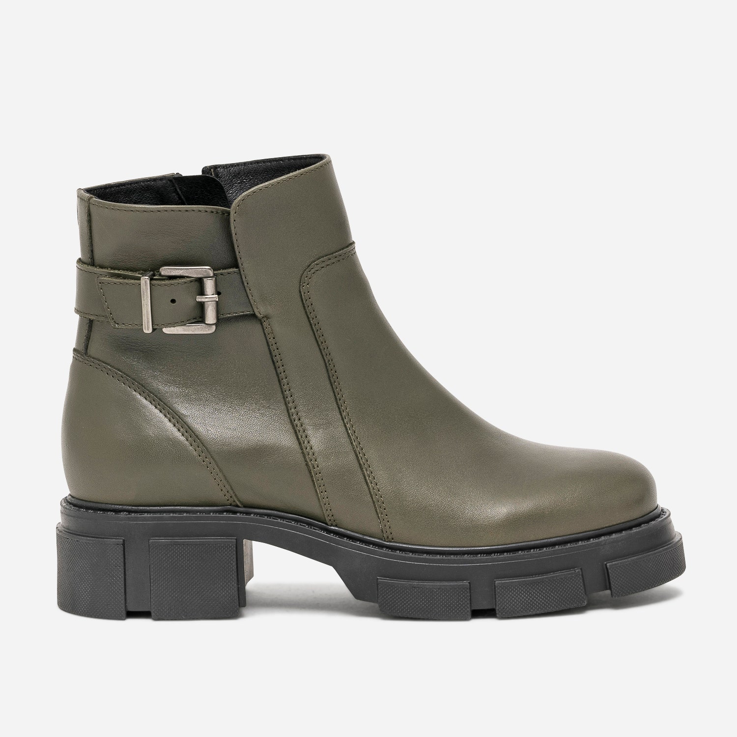 Boots TEXTO kaki en cuir à semelle crantée