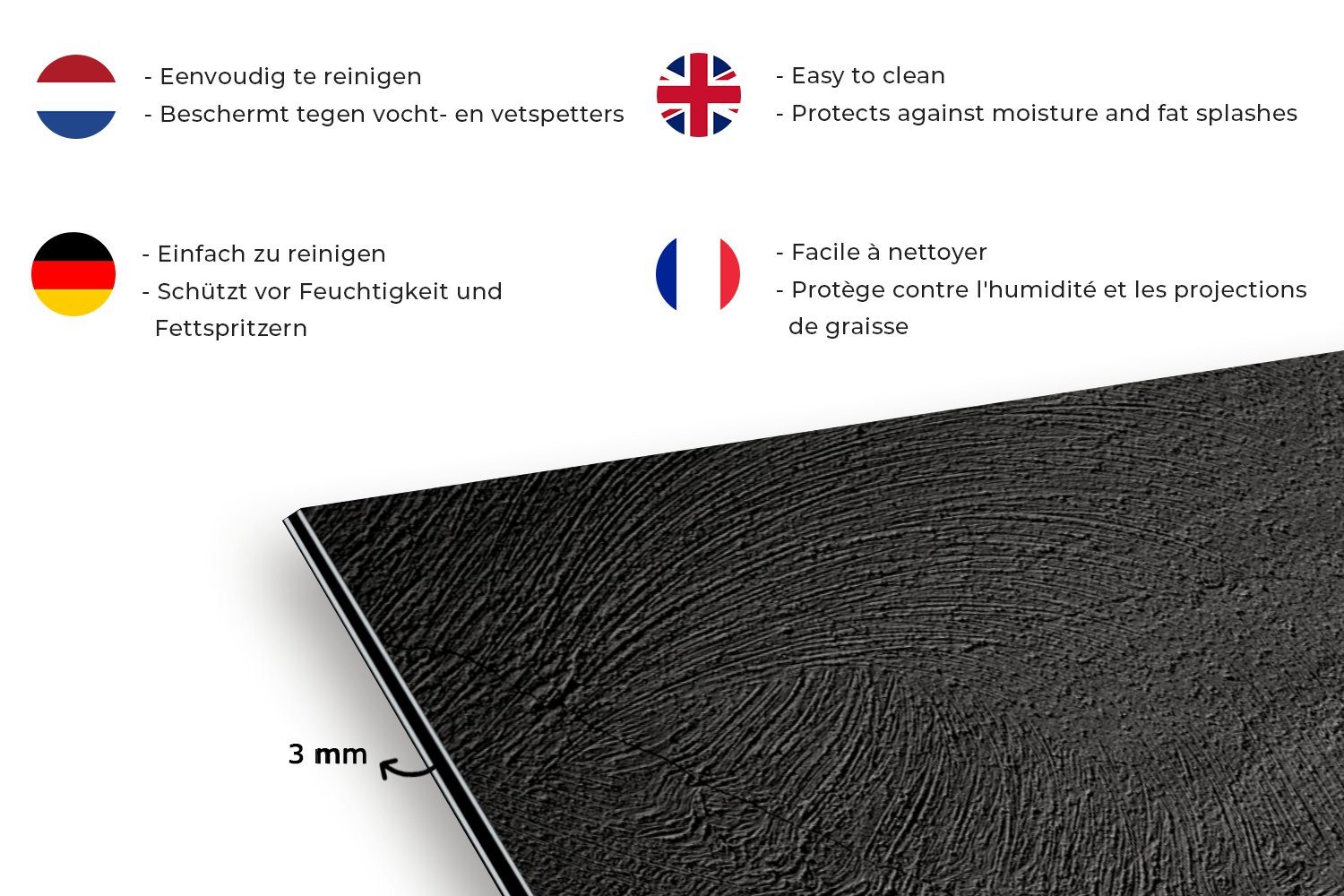 MuchoWow Küchenrückwand Konkreter Druck - Industriell - Schwarz, (1-tlg), 60x30 cm, Wandschutz, gegen Fett und Schmutzflecken für Küchen