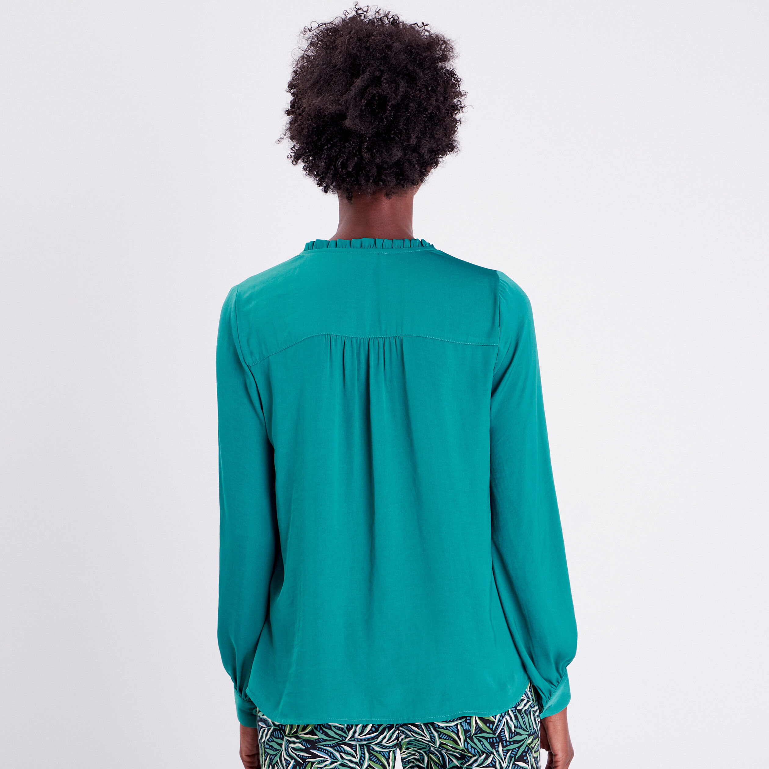 Blouse manches longues satinée vert émeraude femme | Cache Cache
