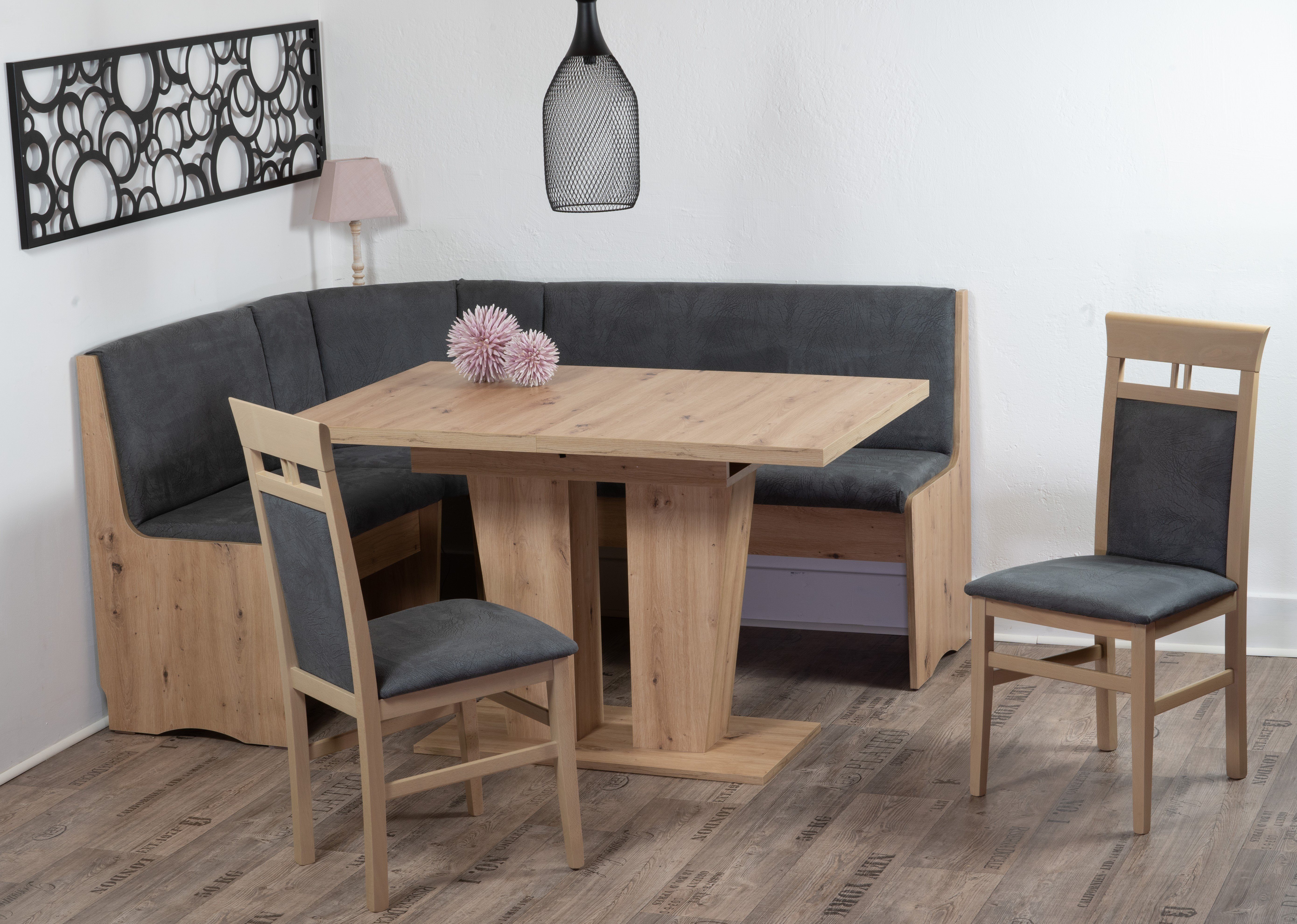 Stolebaenk Eckbankgruppe Duisburg Artisan Titanic Ibiza VE/VA, (Eckbankgruppe, 1 x Eckbank, 1 x Tisch, 2 x Stuhl)