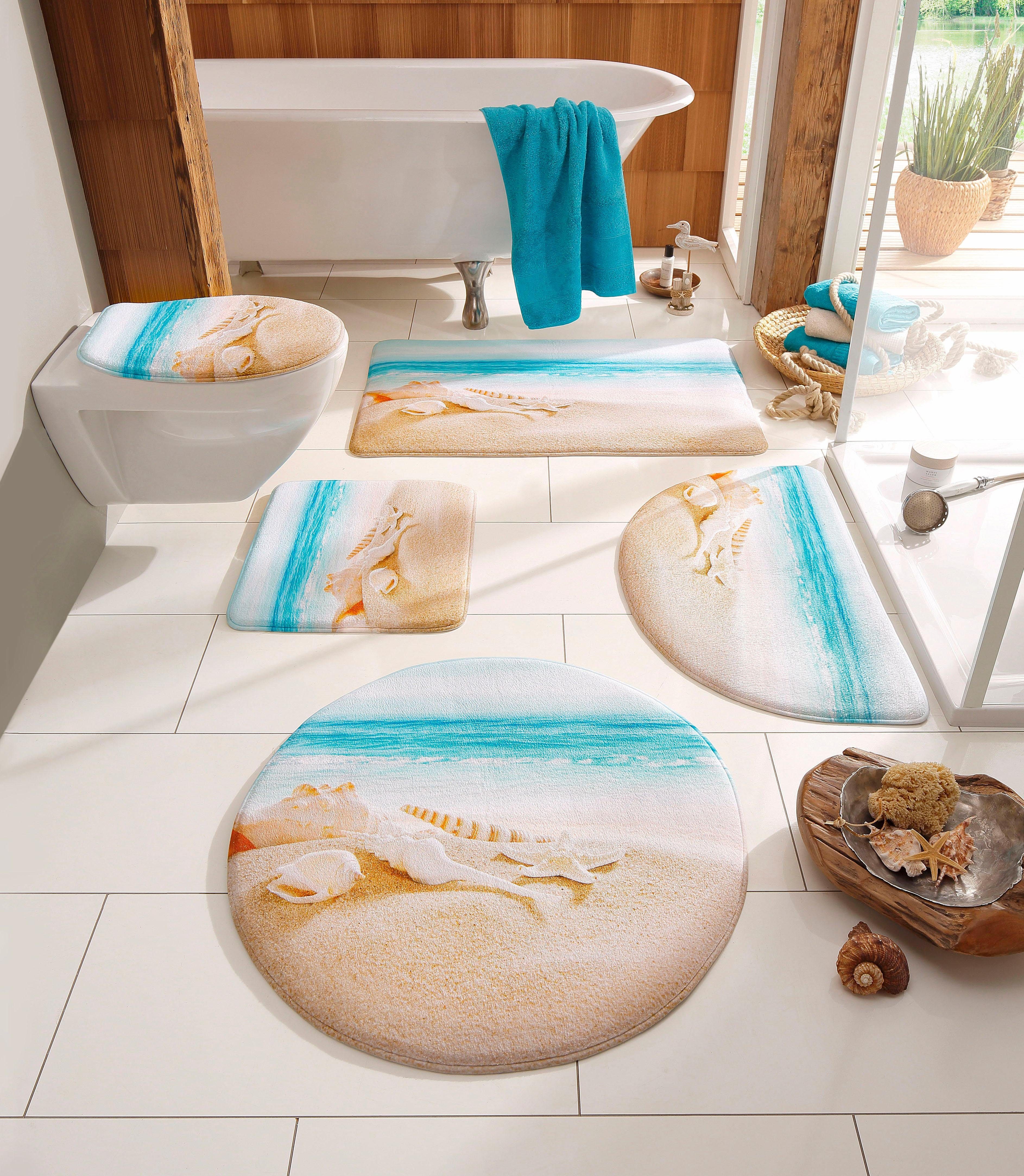 Badematte Strand my home, Höhe 14 mm, Memory Schaum, Kunstfaser, rechteckig, mit Strand-Motiv, Badematten auch als 2 teiliges Set erhältlich