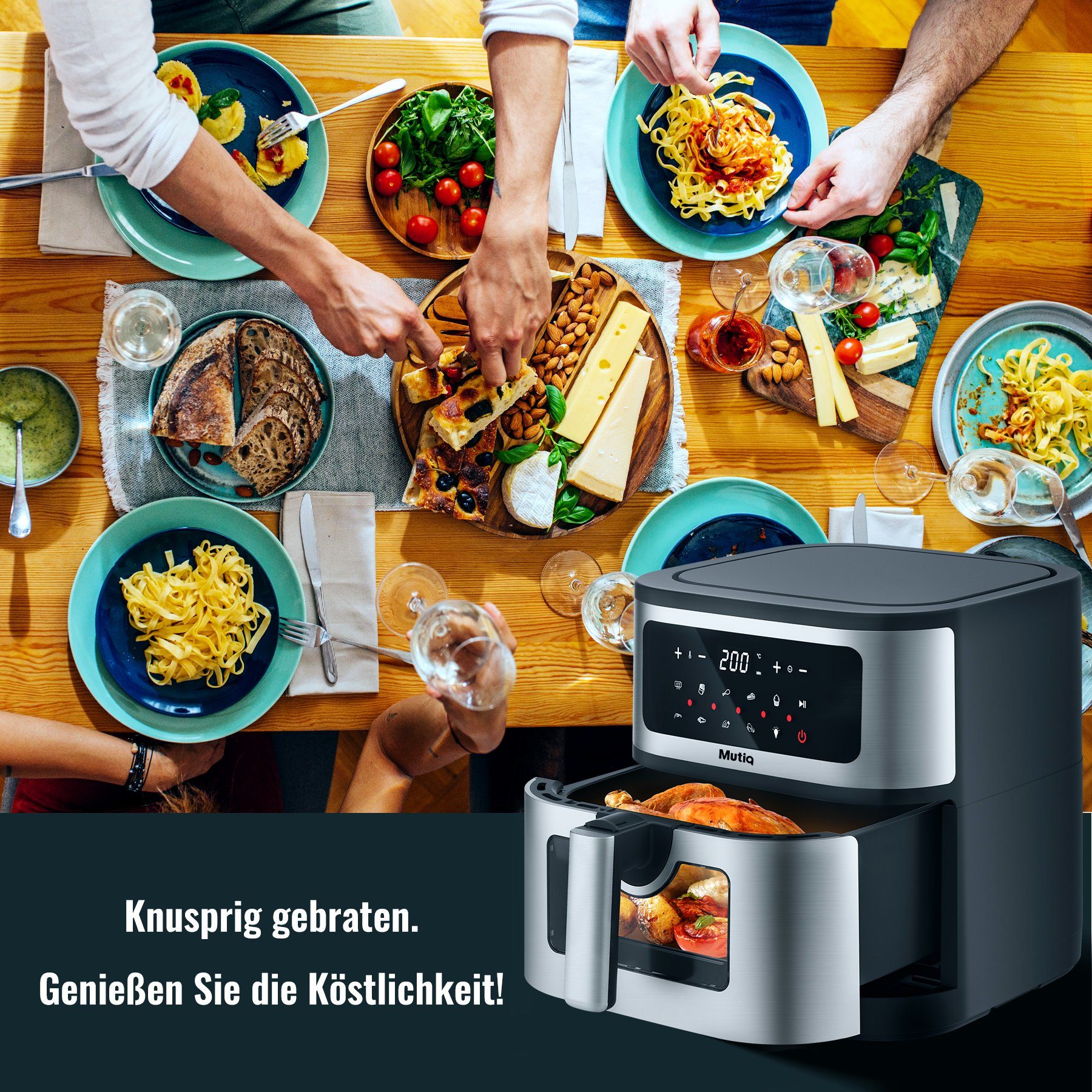 Senmudi Heißluftfritteuse 7.5L Airfryer 10 Programme,LED Touchscreen friteuse, 1800,00 W, Präzise Temperaturregelung 50~200℃, Timer, Fritteuse ohne Öl