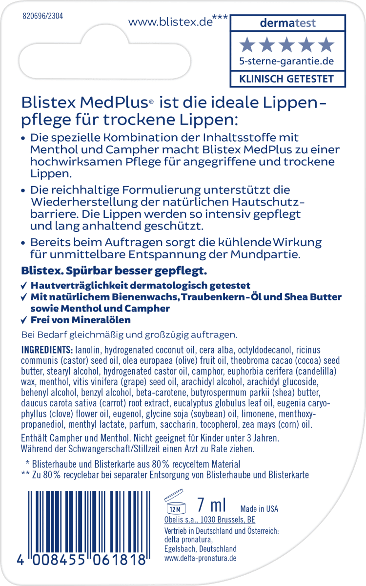 Lippenpflege MedPlus Tiegel LSF 15, 7 ml