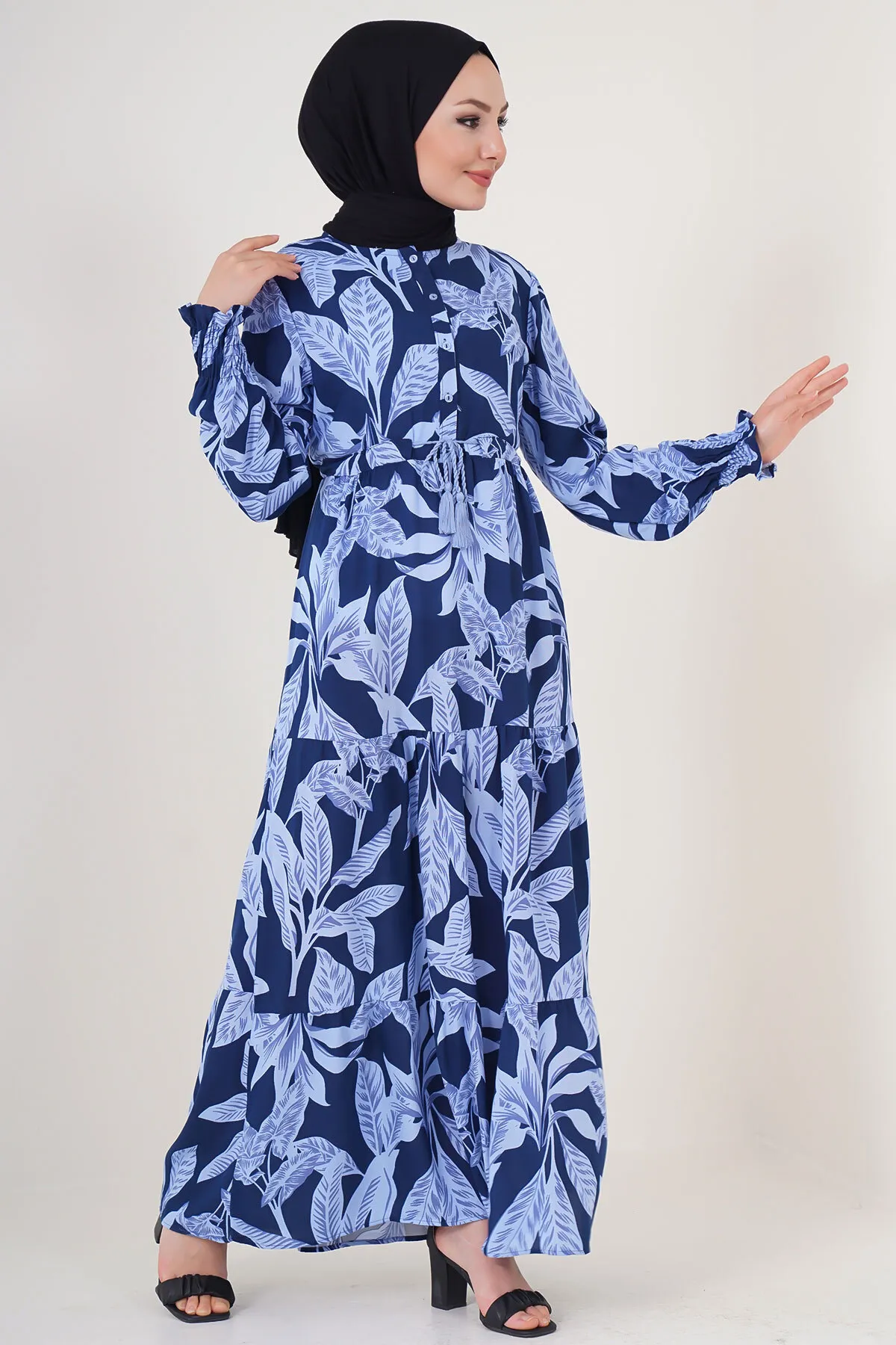 Bigdart  2145 Gemustertes Hijab-Kleid – Marineblau