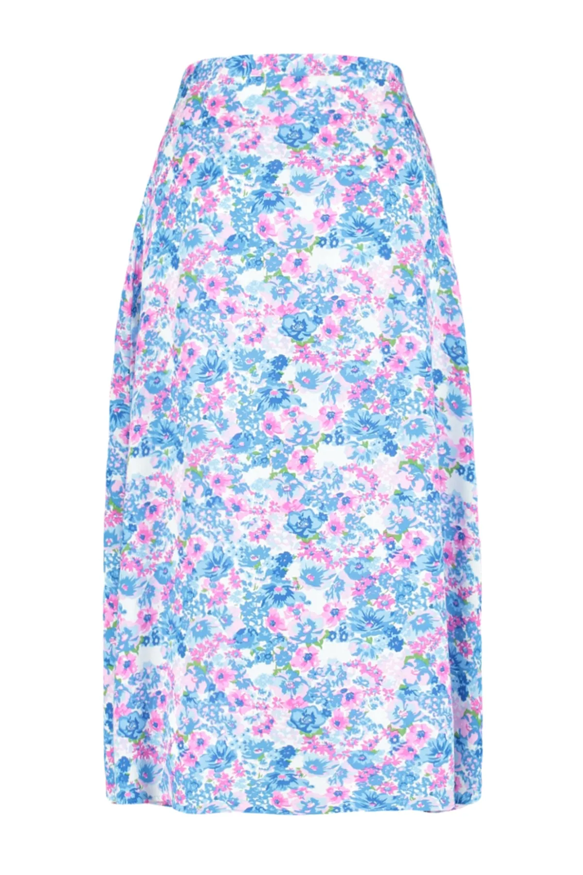 Trendyol Collection  Indigo-ecrufarbener Midi-Webrock aus Viskosestoff mit Schlitz und detailliertem Blumenmuster TWOSS20ET0230
