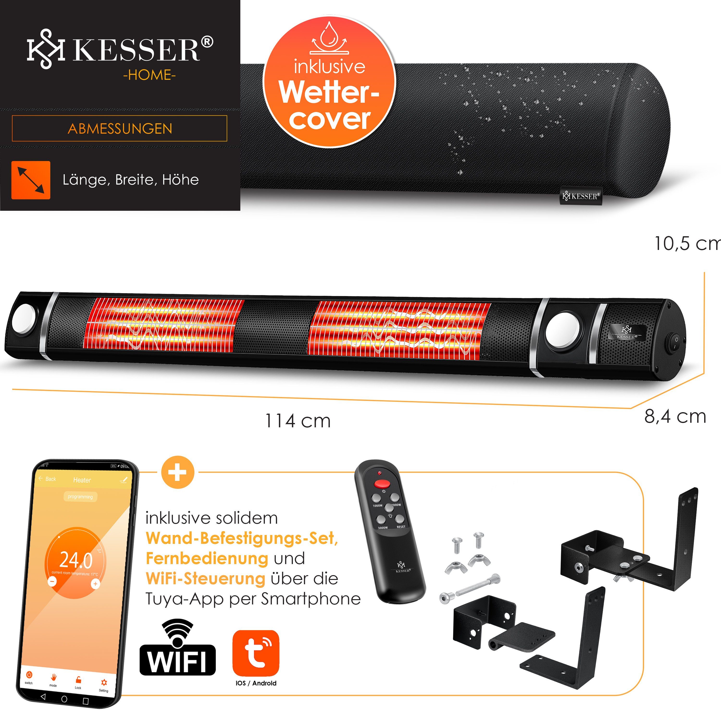 KESSER Heizgerät, Infrarot Heizstrahler 3000W Heizer IR-Gastro-Bar + LED, Fernbedienung