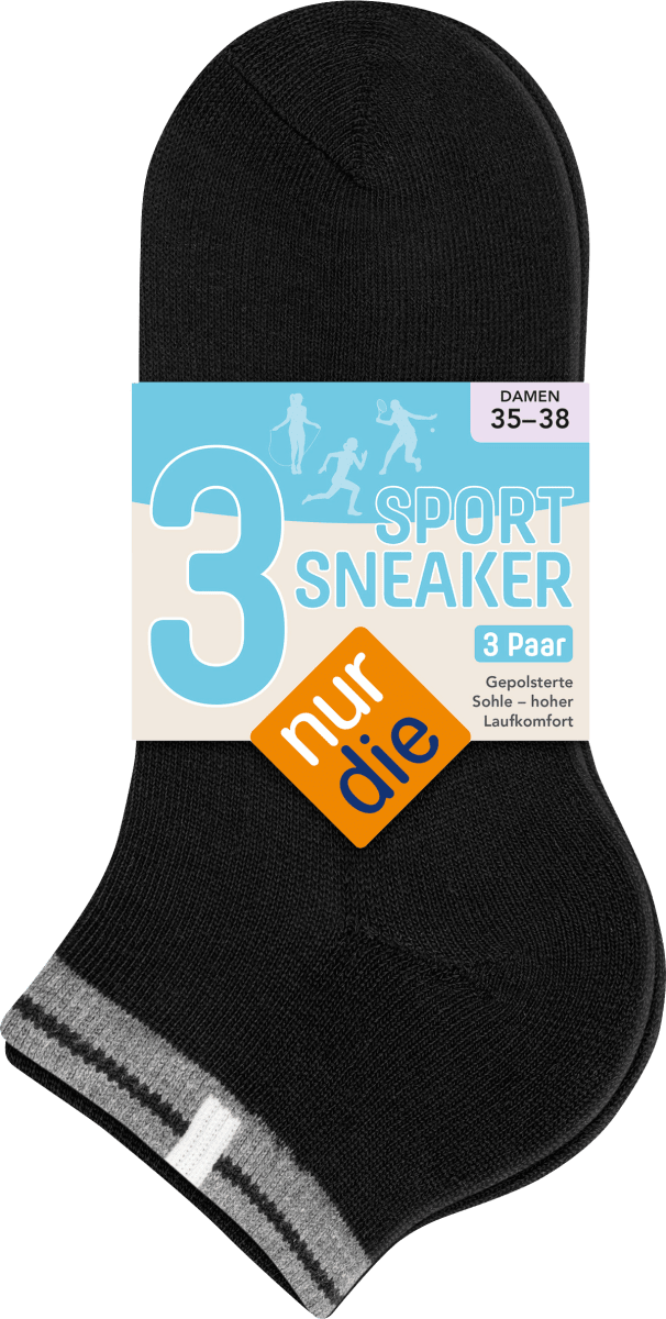 Sport Sneaker schwarz Gr. 35-38, 3 St