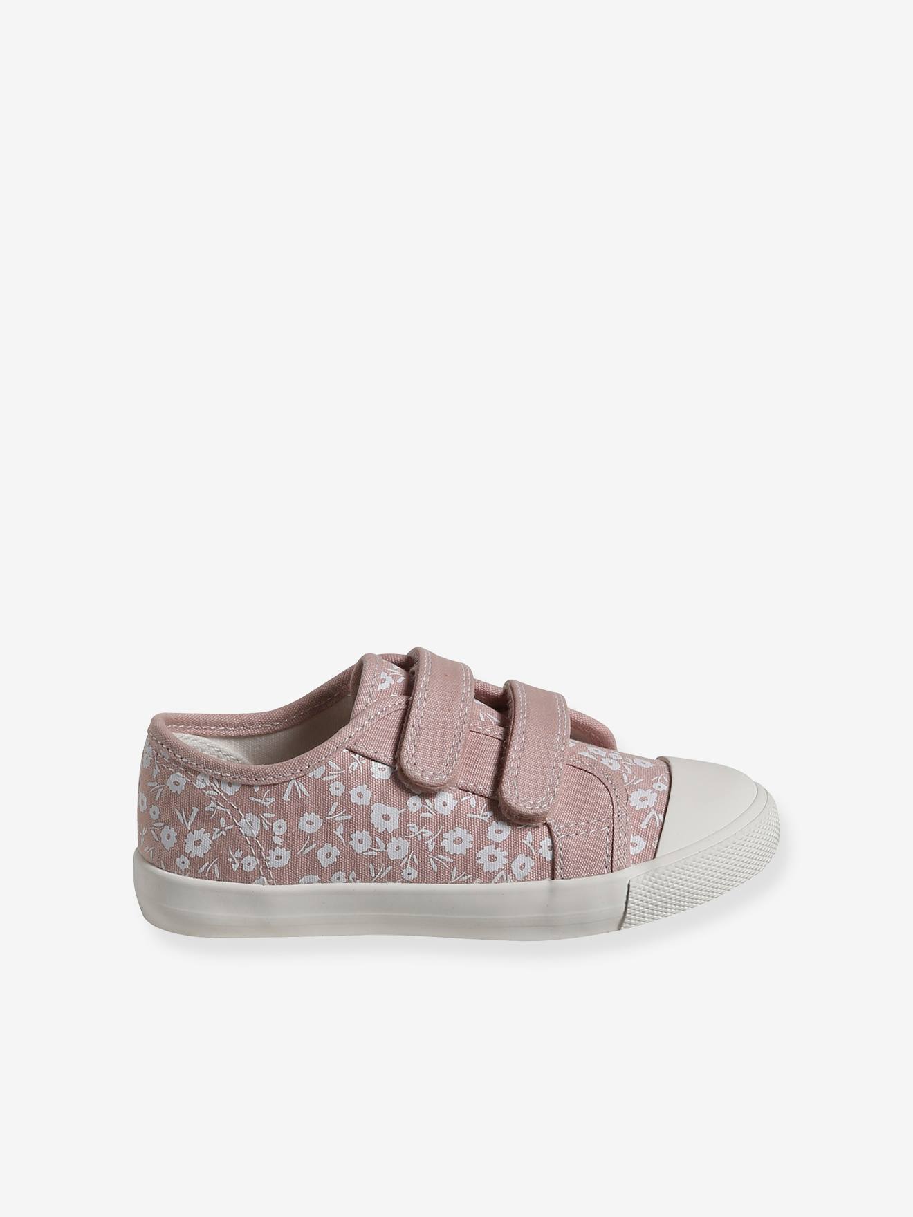 Vertbaudet Mädchen Stoff-Sneakers mit Klett und Anziehtrick - rosa bedruckt