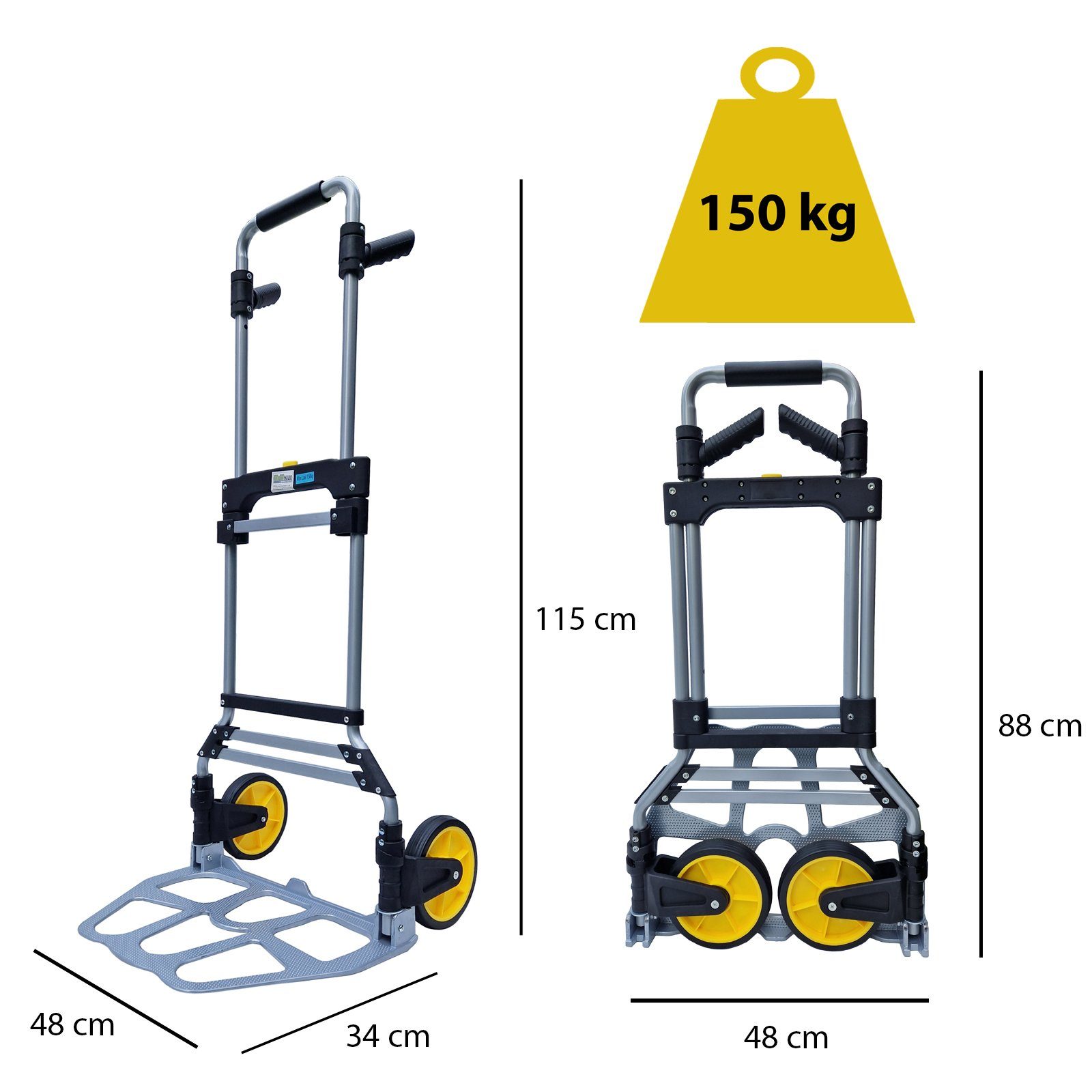 TRUTZHOLM Sackkarre Klappkarre XL Sackkarre klappbar Teleskopgriff bis 115 cm und großer