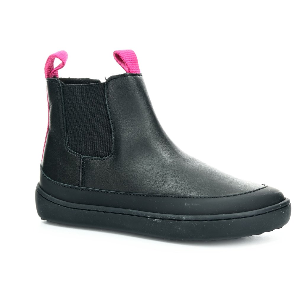 Shapen Victory Mini Black & Pink Leather Chelsea Barfußschuhe