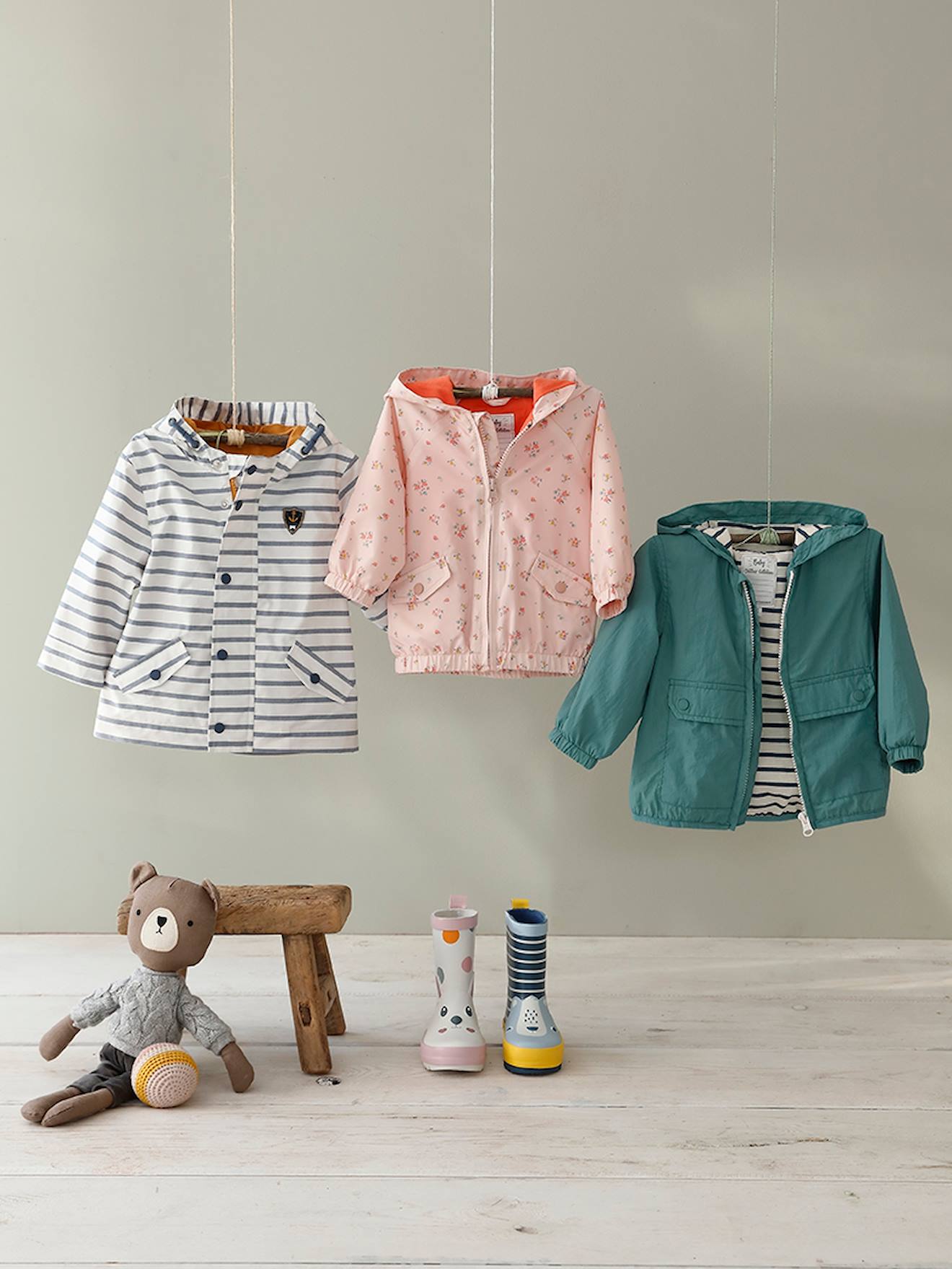 Blouson à capuche bébé garçon sauge