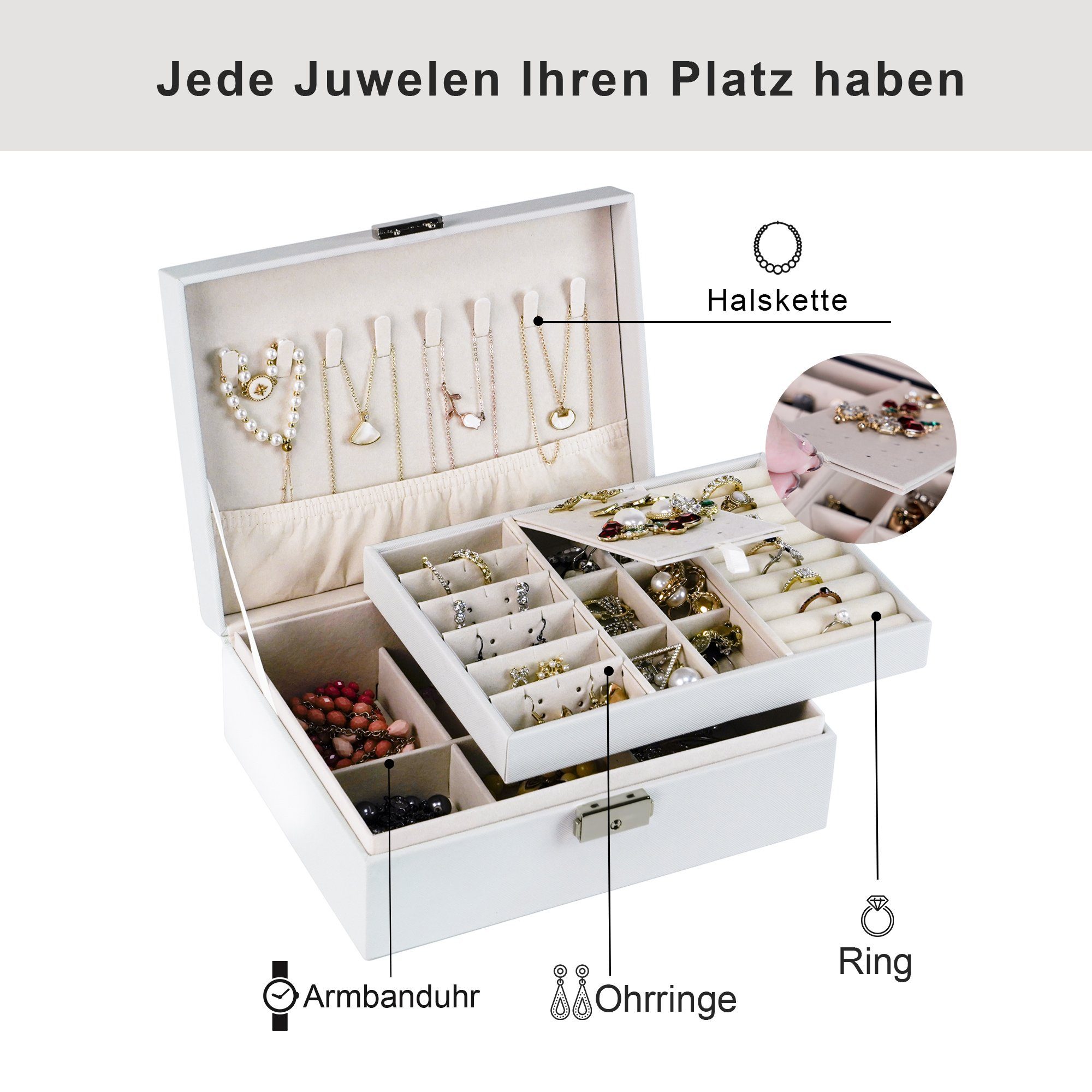AdelDream Schmuckkassette Zwei-Schicht-Schmuckschachtel.