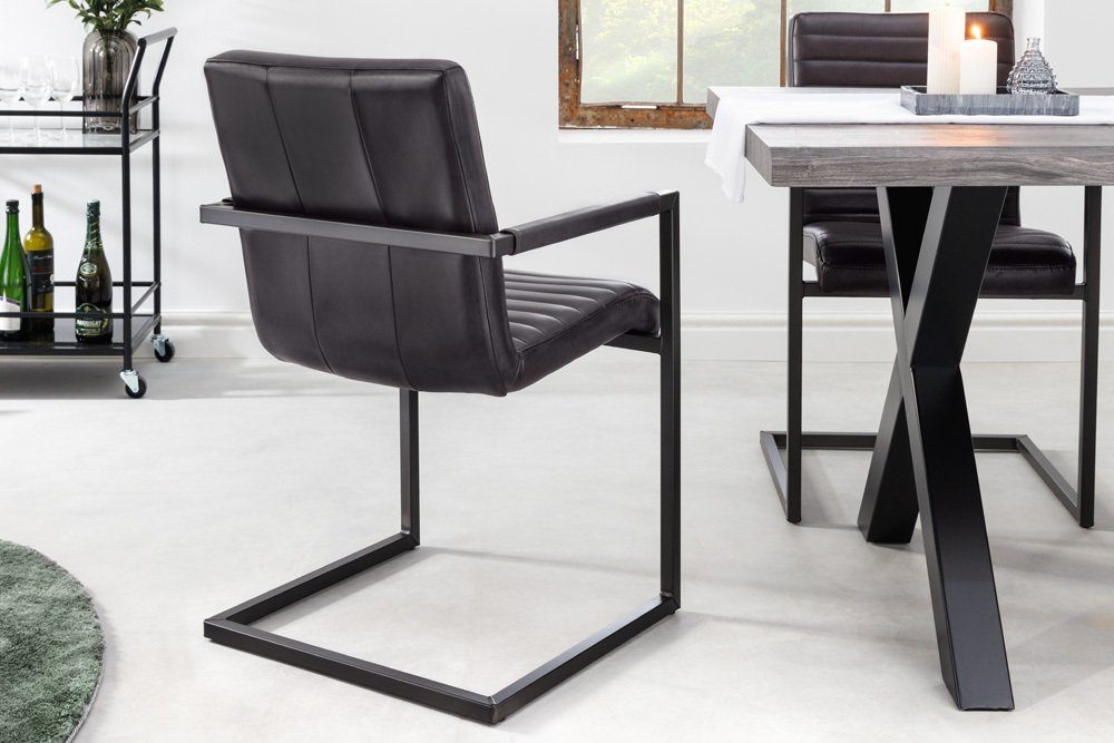 riess-ambiente Freischwinger BUFFALO anthrazit, Esszimmer · Leder · Metall · mit Armlehne · Industrial Design
