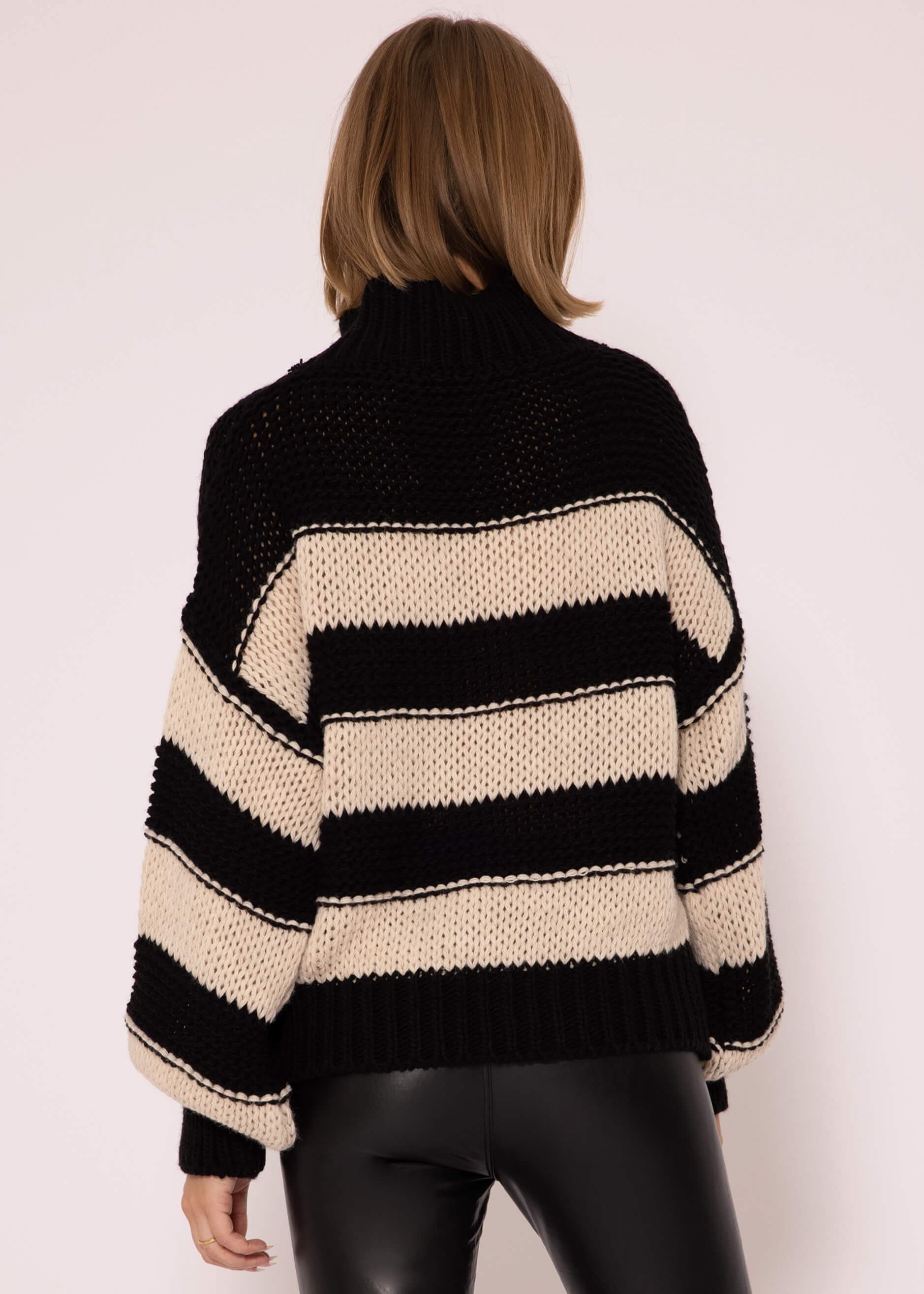 SASSYCLASSY Rollkragenpullover Rollkragen Pullover Damen mit Streifen Rollkragenpullover mit Blockstreifen Strickpullover mit Rollkragen