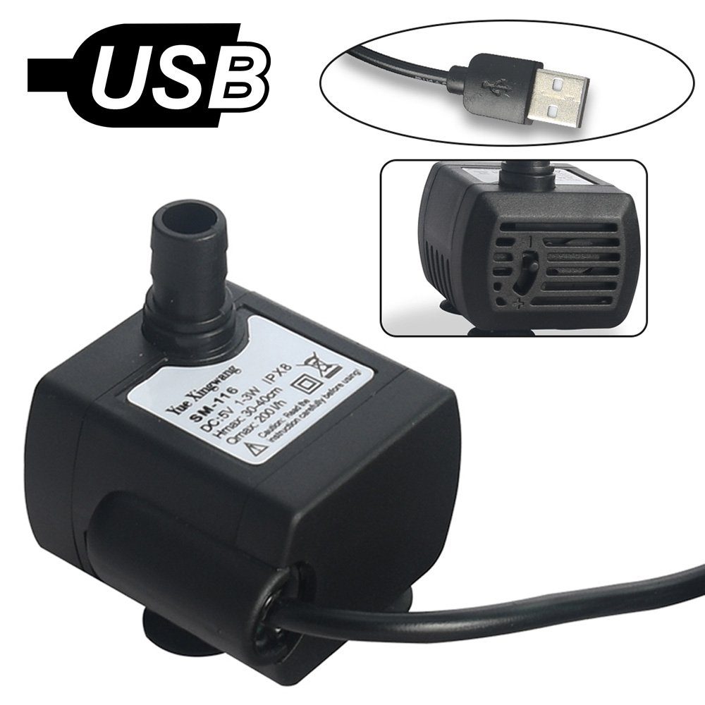 Rosnek Teichpumpe Mini Wasserpumpe,5V,USB,für Aquarium Tischbrunnen, 200 l/h max