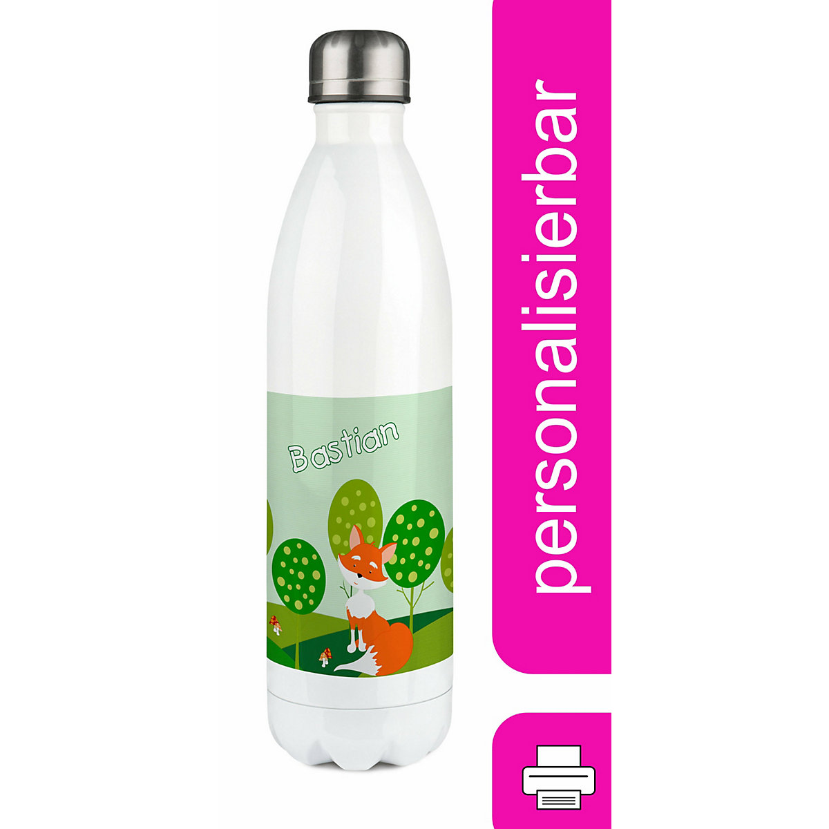 Edelstahl Kinder Thermoflasche / Trinkflasche bunt Fuchs Spülmaschinenfest, Auslaufsicher, Bruchfest, Doppelwandig, Für Heißgetränke geeignet, Mit Deckel, Isoliert