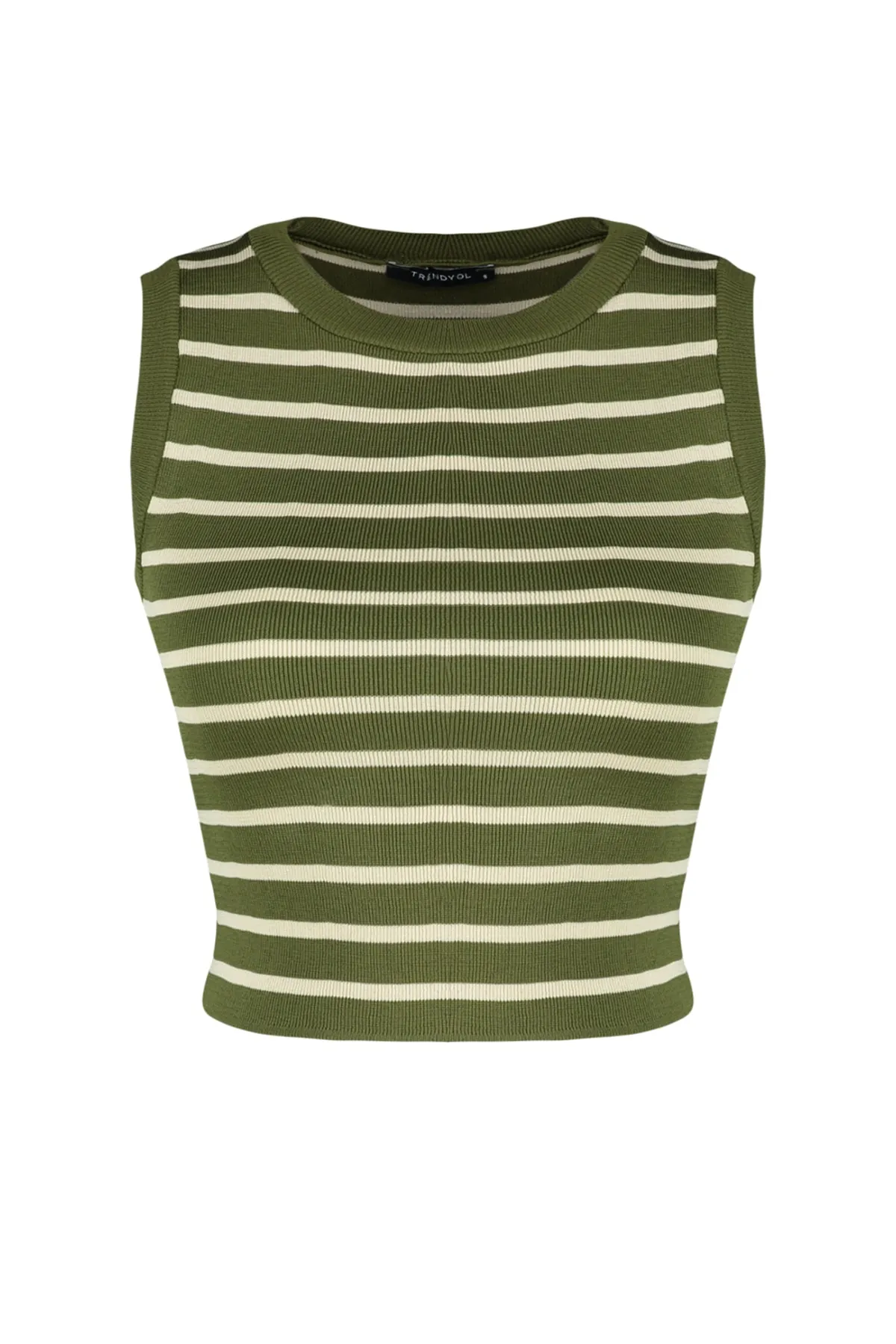 Trendyol Collection  Grüne Crop-gestreifte Strickbluse TWOSS23BZ00584
