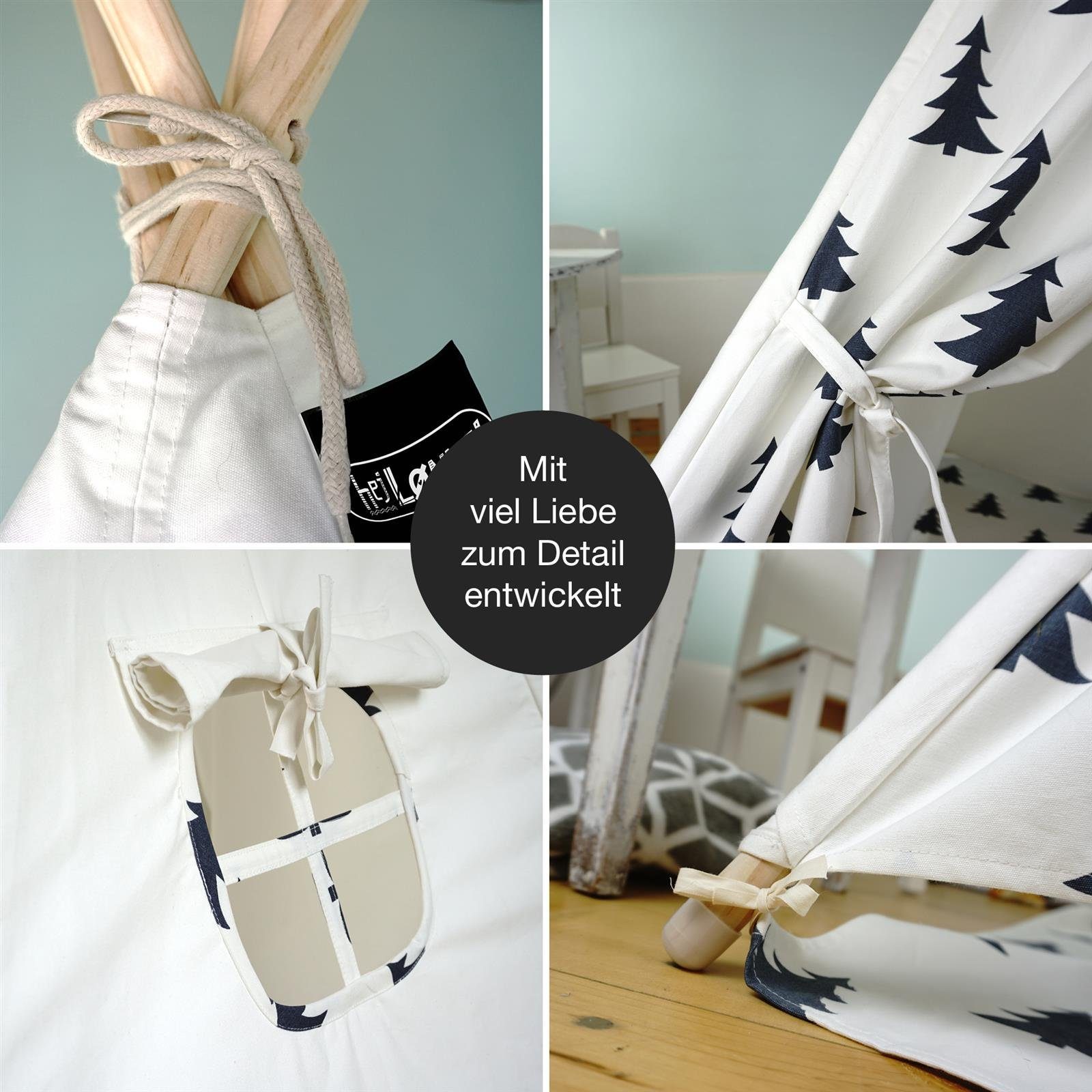 Hej Lønne Tipi-Zelt Tipi Zelt für Kinder Baum Muster Kinderzelt, (6er Set)