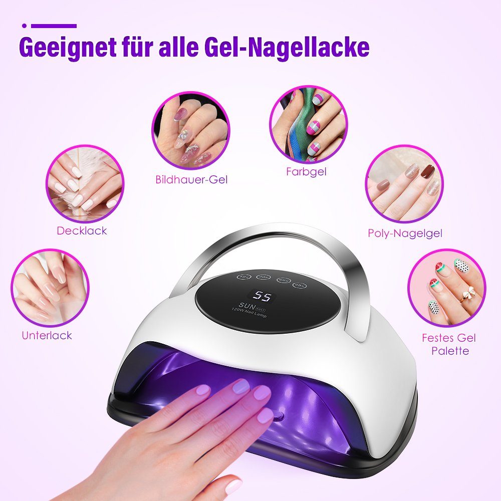 LETGOSPT Lichthärtungsgerät UV Nagellampe 120W, mit 4 Timern, LCD-Display, Abnehmbarer Basis, und Ein Paar Maniküre-Handschuhen