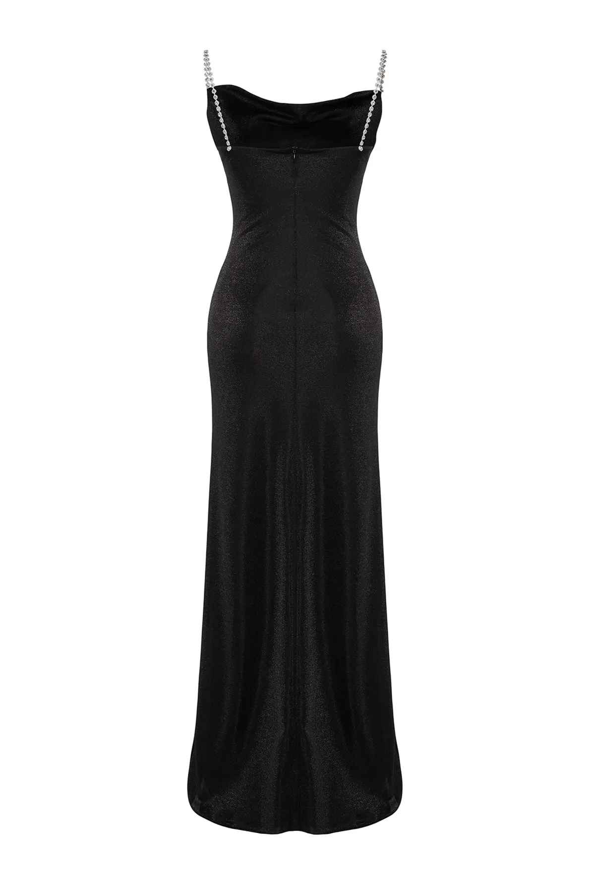 Trendyol Collection  Schwarzes gefüttertes langes Abendkleid mit gestrickten Glitzer-Accessoires TPRSS19UT0102