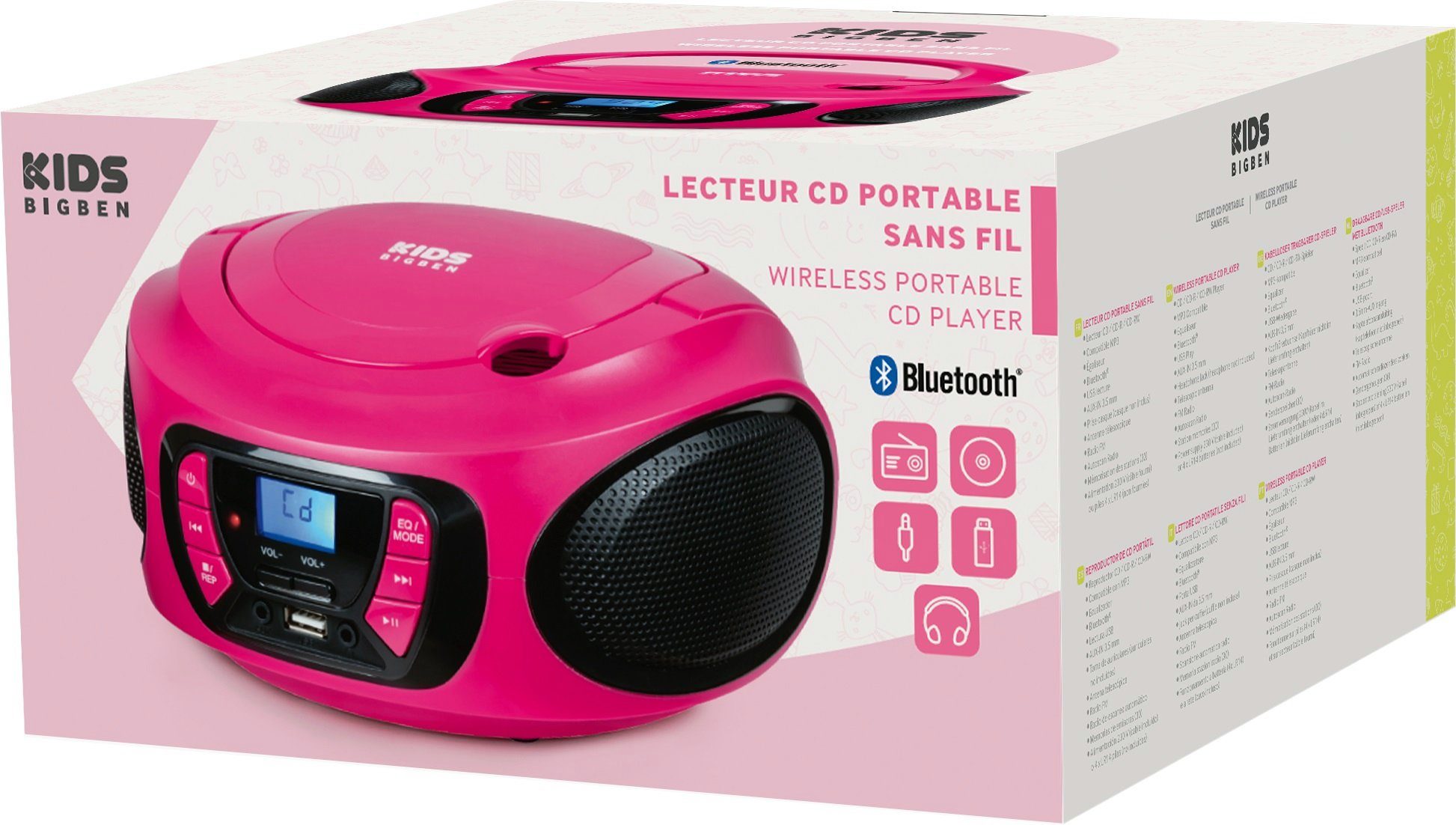 BigBen Kids Tragbares CD/Radio AU387292 USB/BT pink CD-Radiorecorder (FM-Tuner)
