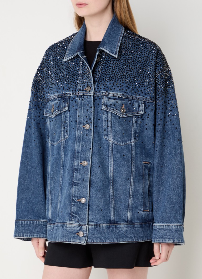 7 For All Mankind Oli Trucker džinsa jaka ar mākslīgajiem akmentiņiem