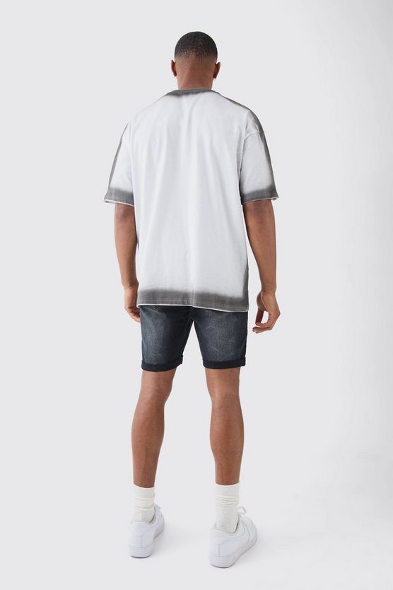 Zerrissene Skinny Stretch Jeansshorts in gewaschenem Schwarz