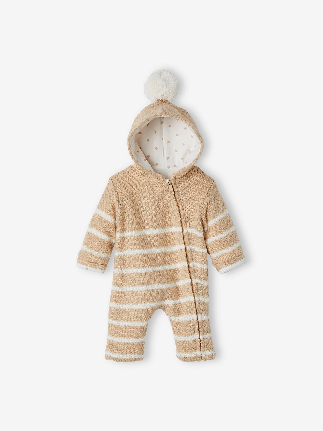 Combinaison en tricot bébé naissance doublée beige