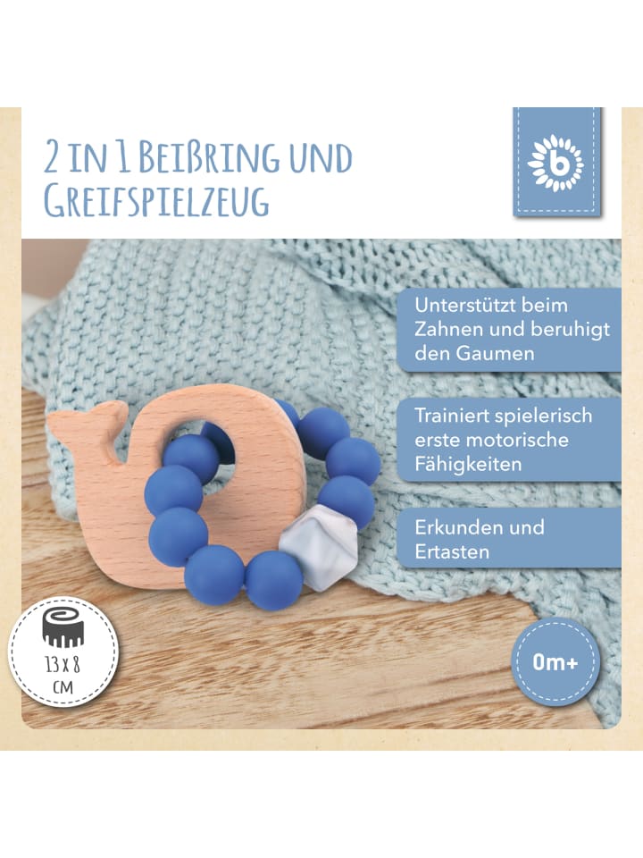 Bieco Spielwaren Beißring mit Silikon Perlen Blau Wal - ab Geburt in Blau günstig kaufen onesize