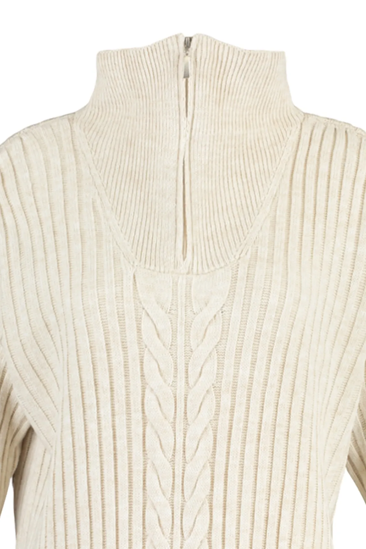 Trendyol Modest  Ecru Selanik gestrickter Strickpullover mit Reißverschluss TCTAW23AK00017