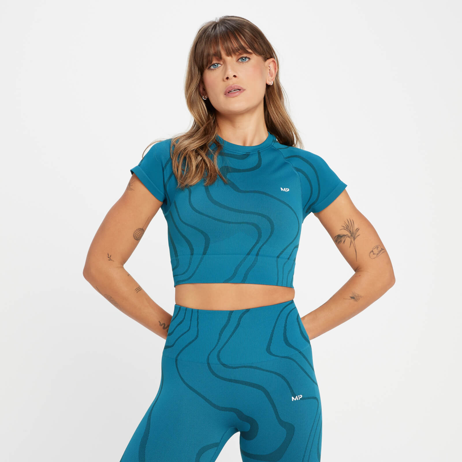 Crop top sans coutures MP Tempo Wave pour femmes – Bleu sarcelle