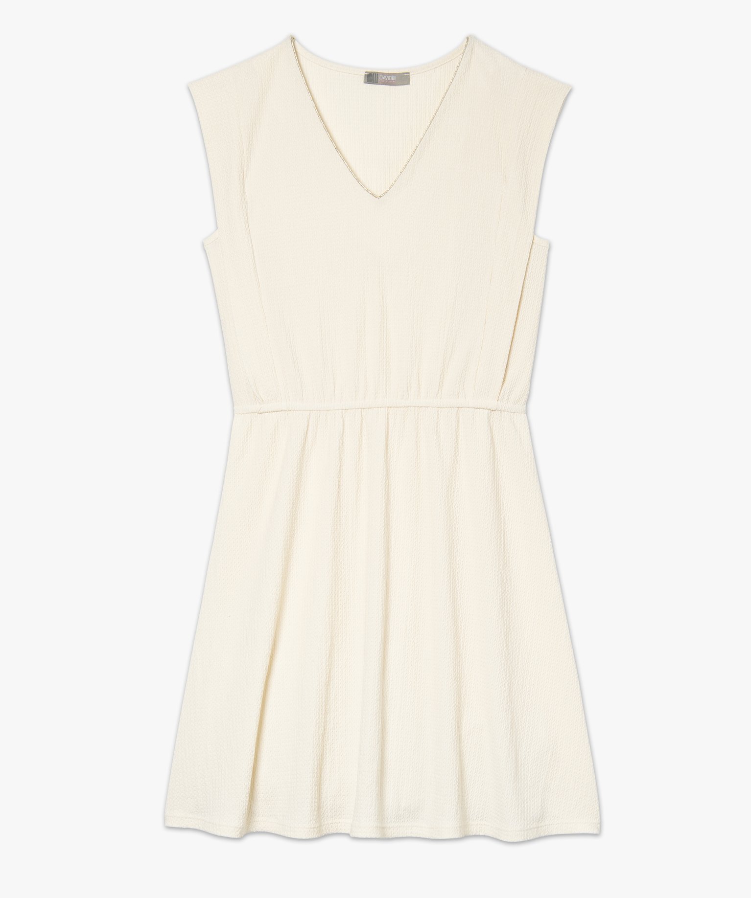 Robe femme en maille texturée avec col V scintillant ecru | GEMO