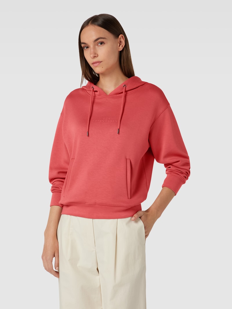 Hoodie mit Label-Print und Känguru-Tasche in hellrot