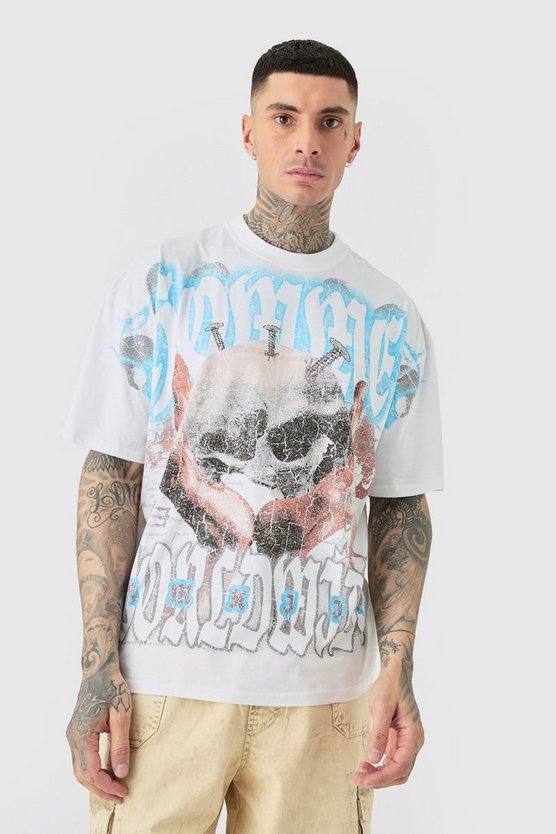 Tall weißes T-Shirt mit Homme Worldwide Print
