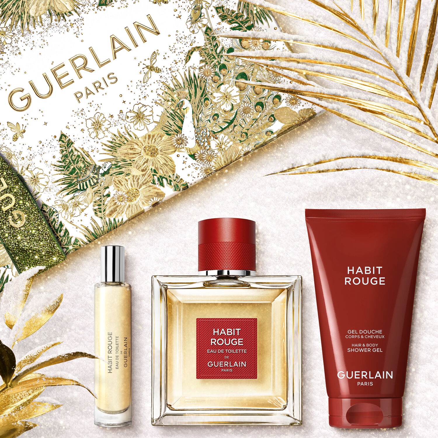 Guerlain HABIT ROUGE Coffret Eau de Toilette 100ml et son Vapo de Sac 10 ml + Gel Douche 75 ml