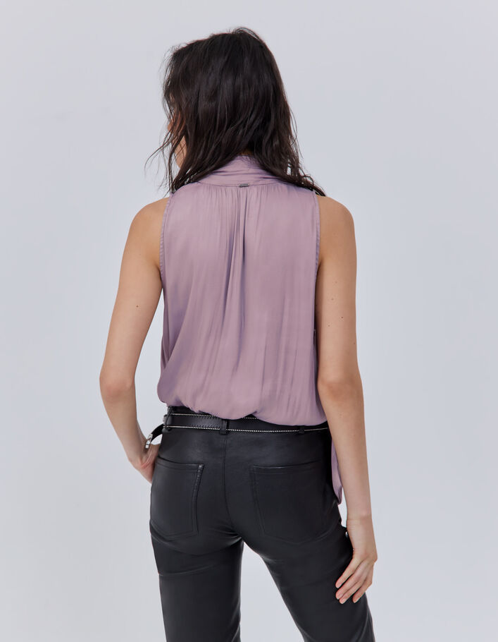 Top lavande fluide à col lavallière Femme
