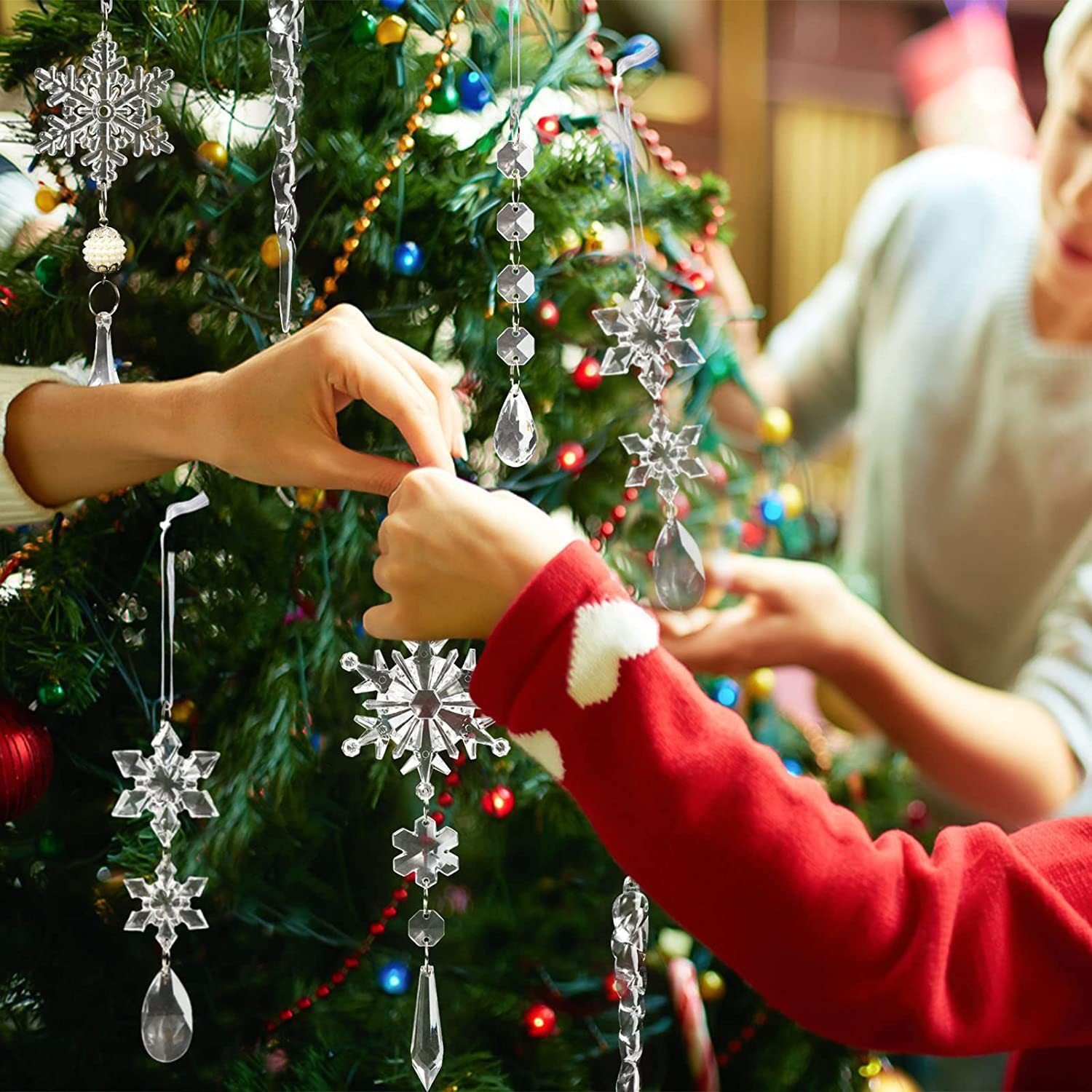 Lamon Christbaumschmuck 10 Stück Weihnachtsbaumschmuck Kristallornamente, hängende Weihnachtsschneeflocken Eiszapfen Tropfen