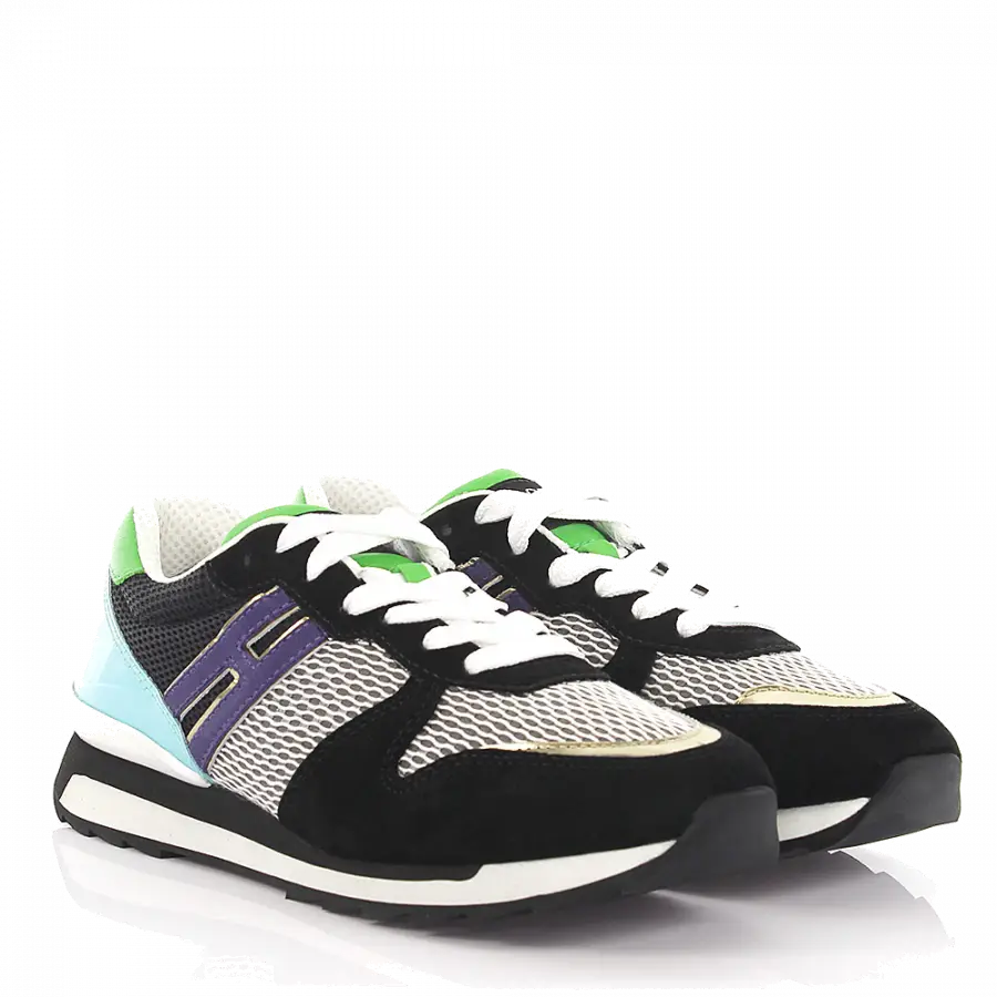 Hogan - Sneaker low R261 Veloursleder Logo schwarz türkis weiß - schwarz