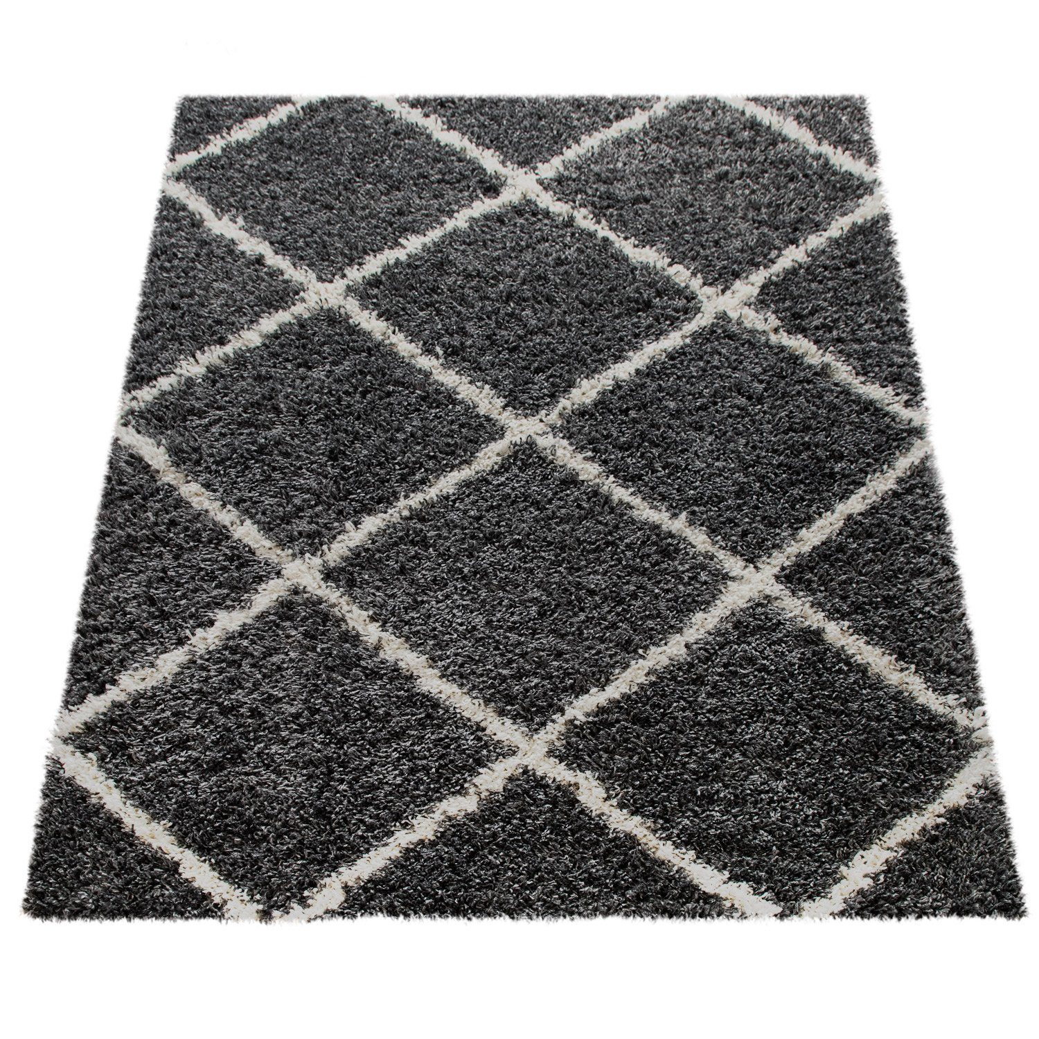 Hochflor-Teppich Wohnzimmer Hochflor Teppich Shaggy Modern Rauten, TT Home, rechteckig, Höhe: 4 mm