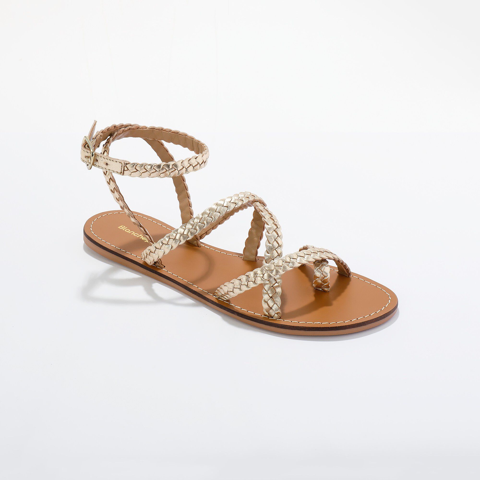 Sandales en cuir tressé irisé