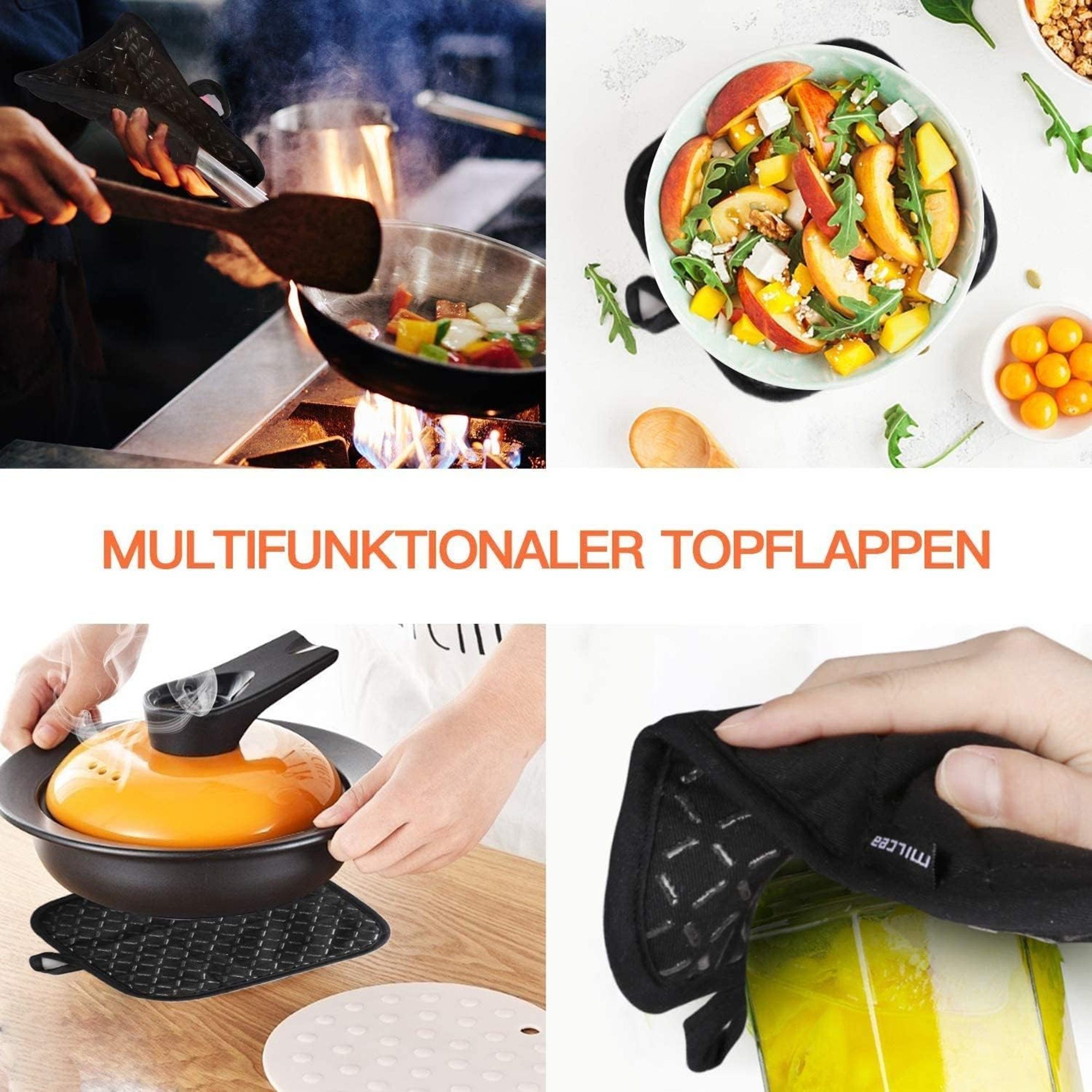 Tisoutec Topflappen Ofenhandschuhe Topflappen 4er Set, 360℃ Hitzebeständige Topfhandschuhe, Hitzebeständig,Gegen Verschmutzung