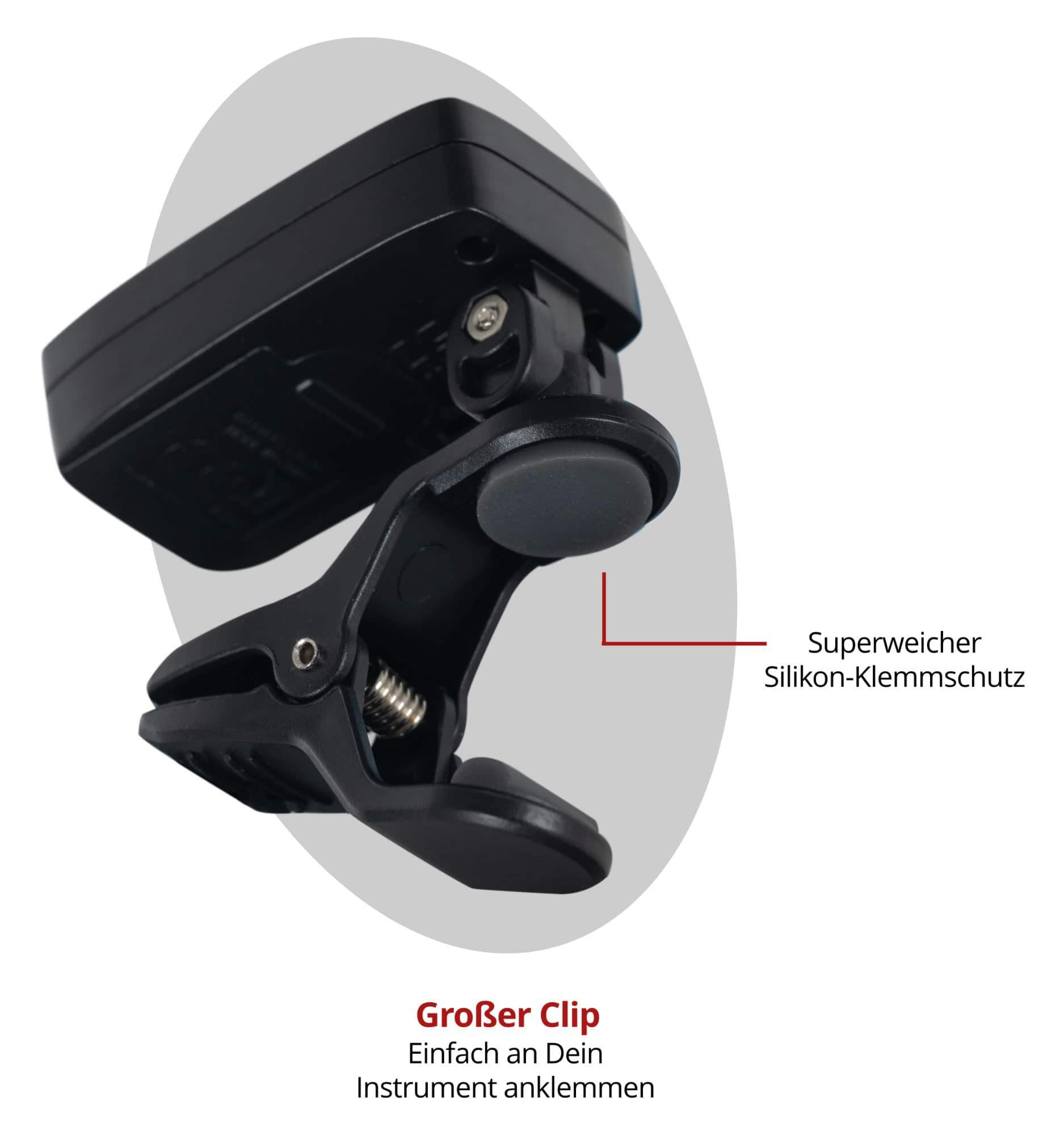 Rocktile Stimmgerät 5-3C Three Color Clip-Tuner, (inkl. Knopfbatterie), Geeignet für Gitarre, Bass, Ukulele und Violine