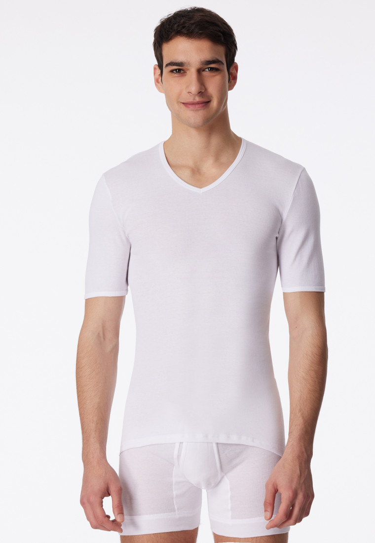 Shirt kurzarm V-Ausschnitt Feinripp weiß - Original Classics